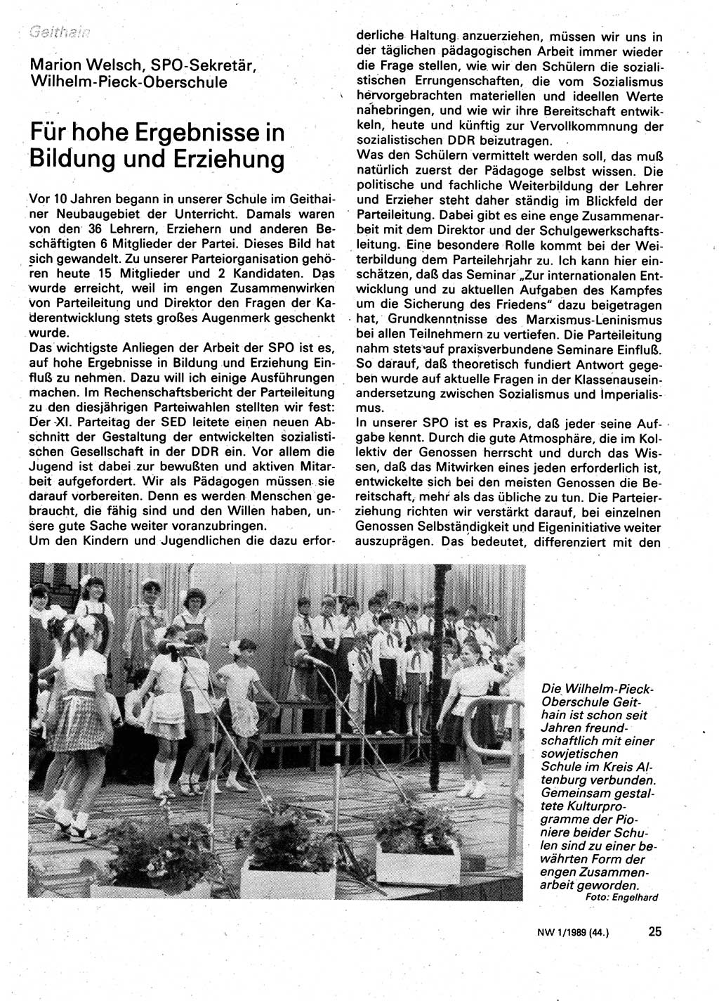 Neuer Weg (NW), Organ des Zentralkomitees (ZK) der SED (Sozialistische Einheitspartei Deutschlands) für Fragen des Parteilebens, 44. Jahrgang [Deutsche Demokratische Republik (DDR)] 1989, Seite 25 (NW ZK SED DDR 1989, S. 25)