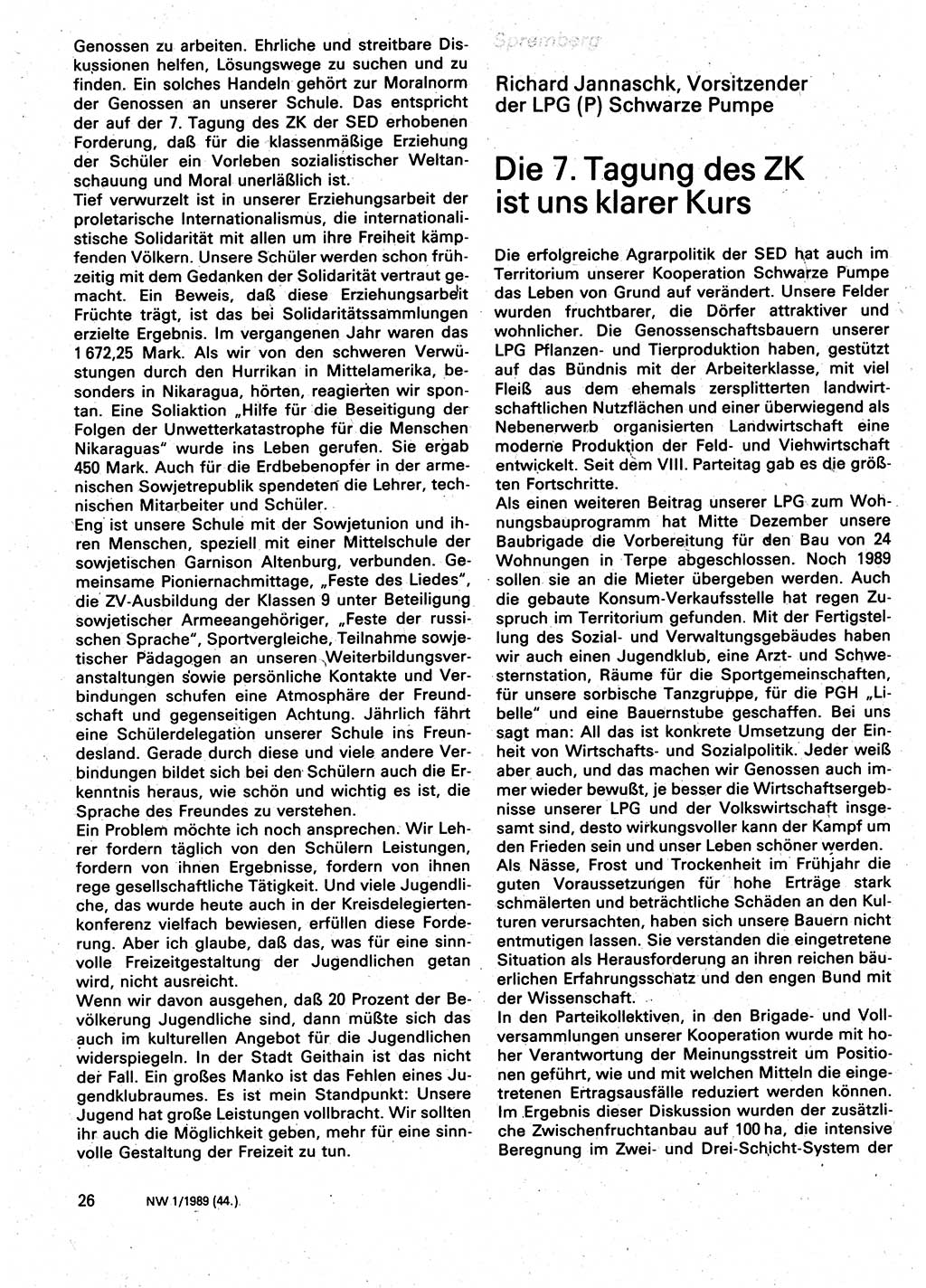 Neuer Weg (NW), Organ des Zentralkomitees (ZK) der SED (Sozialistische Einheitspartei Deutschlands) für Fragen des Parteilebens, 44. Jahrgang [Deutsche Demokratische Republik (DDR)] 1989, Seite 26 (NW ZK SED DDR 1989, S. 26)