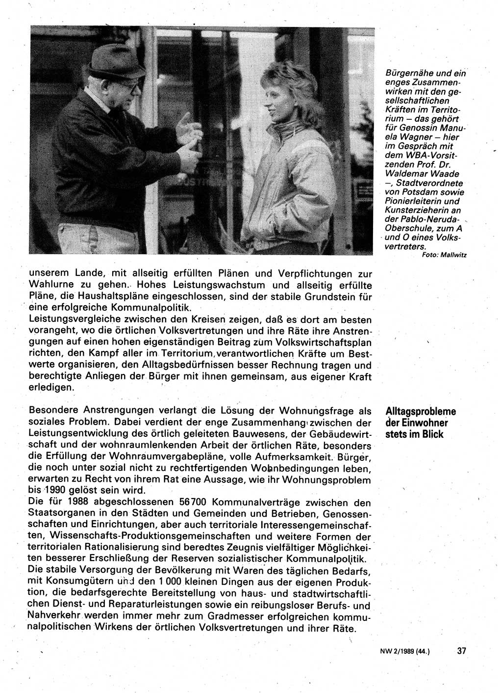 Neuer Weg (NW), Organ des Zentralkomitees (ZK) der SED (Sozialistische Einheitspartei Deutschlands) für Fragen des Parteilebens, 44. Jahrgang [Deutsche Demokratische Republik (DDR)] 1989, Seite 37 (NW ZK SED DDR 1989, S. 37)