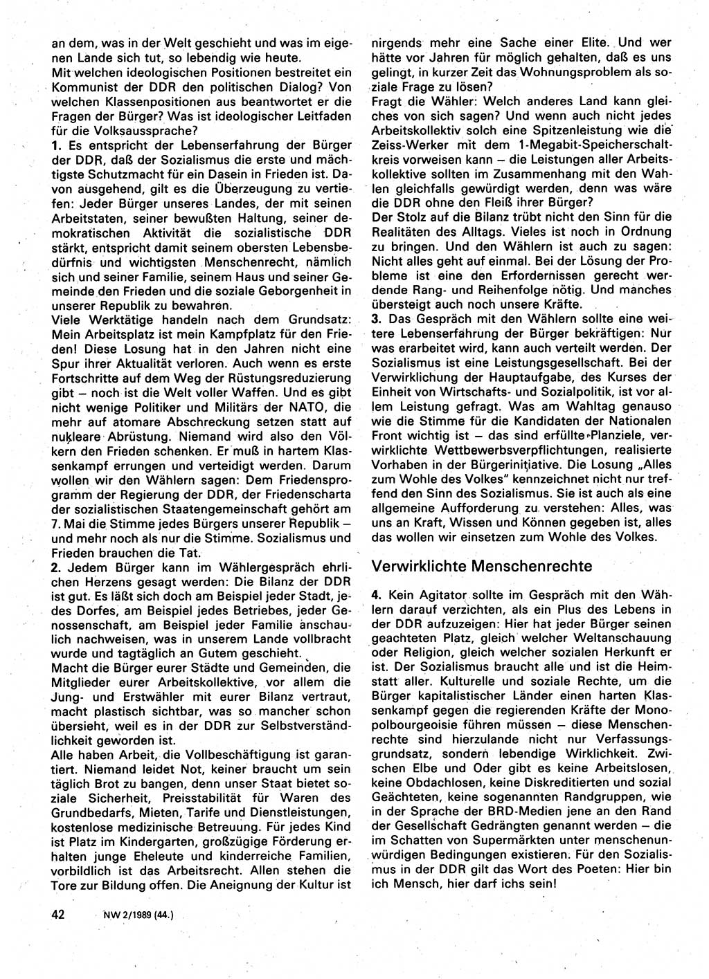 Neuer Weg (NW), Organ des Zentralkomitees (ZK) der SED (Sozialistische Einheitspartei Deutschlands) für Fragen des Parteilebens, 44. Jahrgang [Deutsche Demokratische Republik (DDR)] 1989, Seite 42 (NW ZK SED DDR 1989, S. 42)