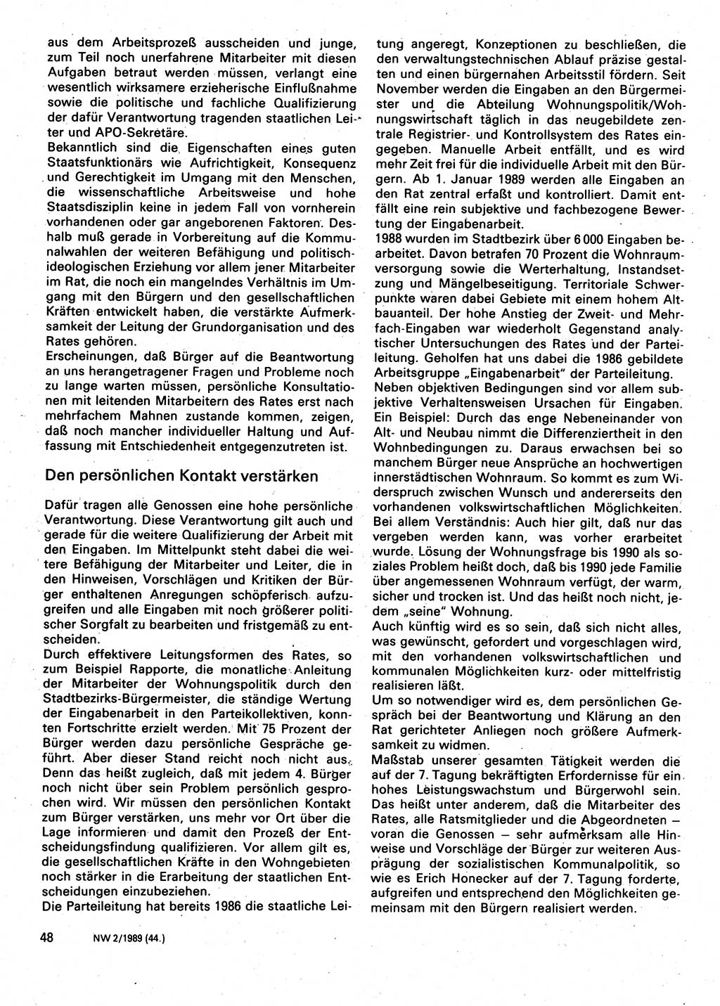 Neuer Weg (NW), Organ des Zentralkomitees (ZK) der SED (Sozialistische Einheitspartei Deutschlands) für Fragen des Parteilebens, 44. Jahrgang [Deutsche Demokratische Republik (DDR)] 1989, Seite 48 (NW ZK SED DDR 1989, S. 48)