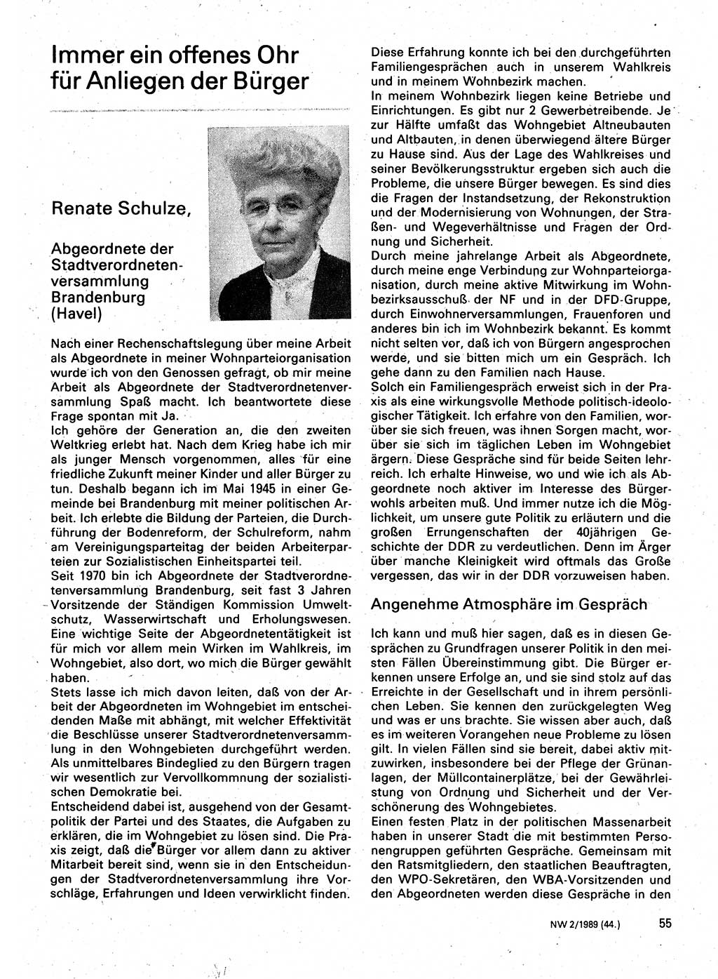 Neuer Weg (NW), Organ des Zentralkomitees (ZK) der SED (Sozialistische Einheitspartei Deutschlands) für Fragen des Parteilebens, 44. Jahrgang [Deutsche Demokratische Republik (DDR)] 1989, Seite 55 (NW ZK SED DDR 1989, S. 55)