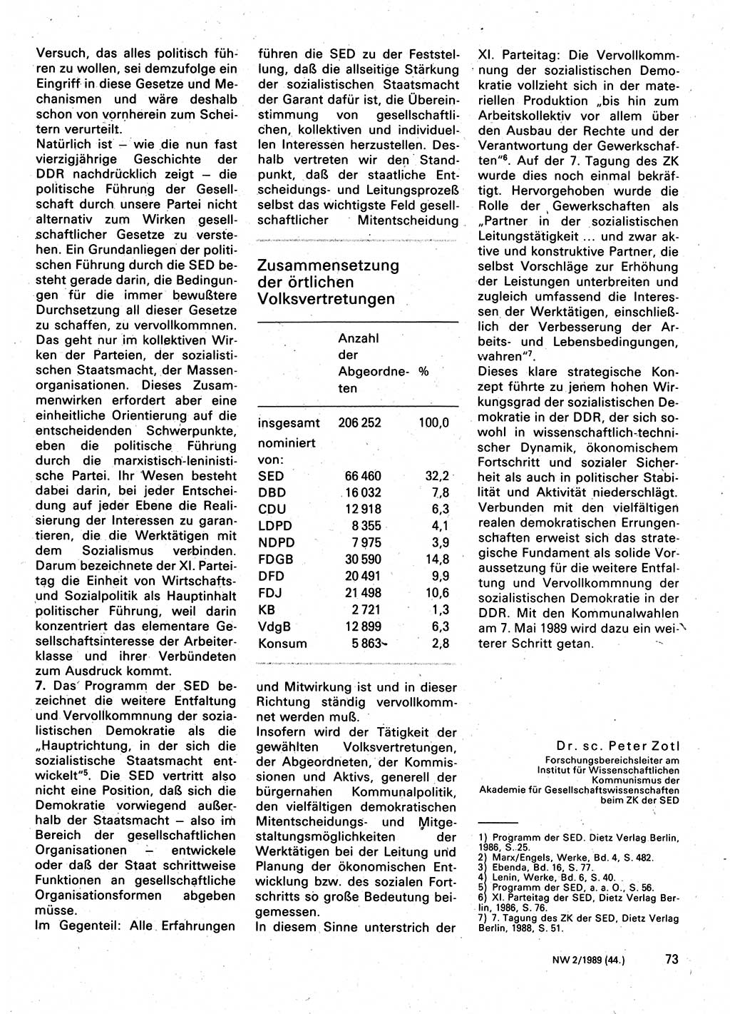 Neuer Weg (NW), Organ des Zentralkomitees (ZK) der SED (Sozialistische Einheitspartei Deutschlands) für Fragen des Parteilebens, 44. Jahrgang [Deutsche Demokratische Republik (DDR)] 1989, Seite 73 (NW ZK SED DDR 1989, S. 73)