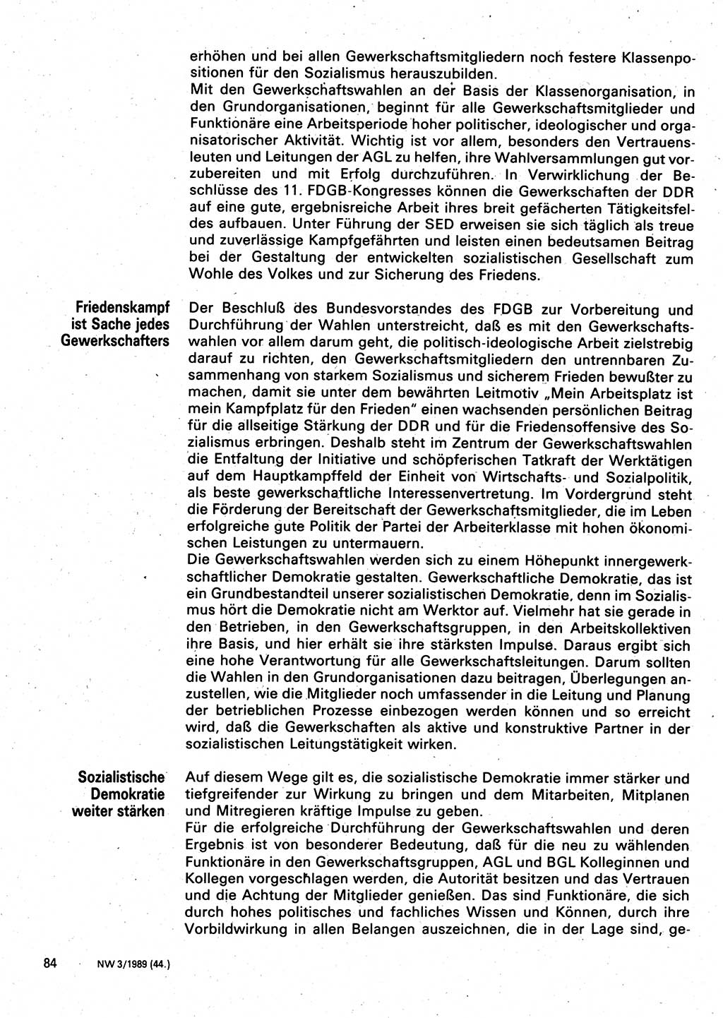 Neuer Weg (NW), Organ des Zentralkomitees (ZK) der SED (Sozialistische Einheitspartei Deutschlands) für Fragen des Parteilebens, 44. Jahrgang [Deutsche Demokratische Republik (DDR)] 1989, Seite 84 (NW ZK SED DDR 1989, S. 84)