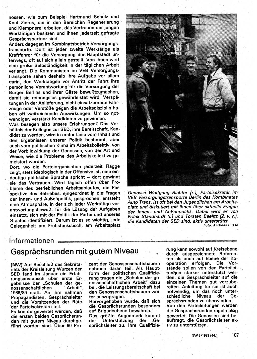 Neuer Weg (NW), Organ des Zentralkomitees (ZK) der SED (Sozialistische Einheitspartei Deutschlands) für Fragen des Parteilebens, 44. Jahrgang [Deutsche Demokratische Republik (DDR)] 1989, Seite 107 (NW ZK SED DDR 1989, S. 107)
