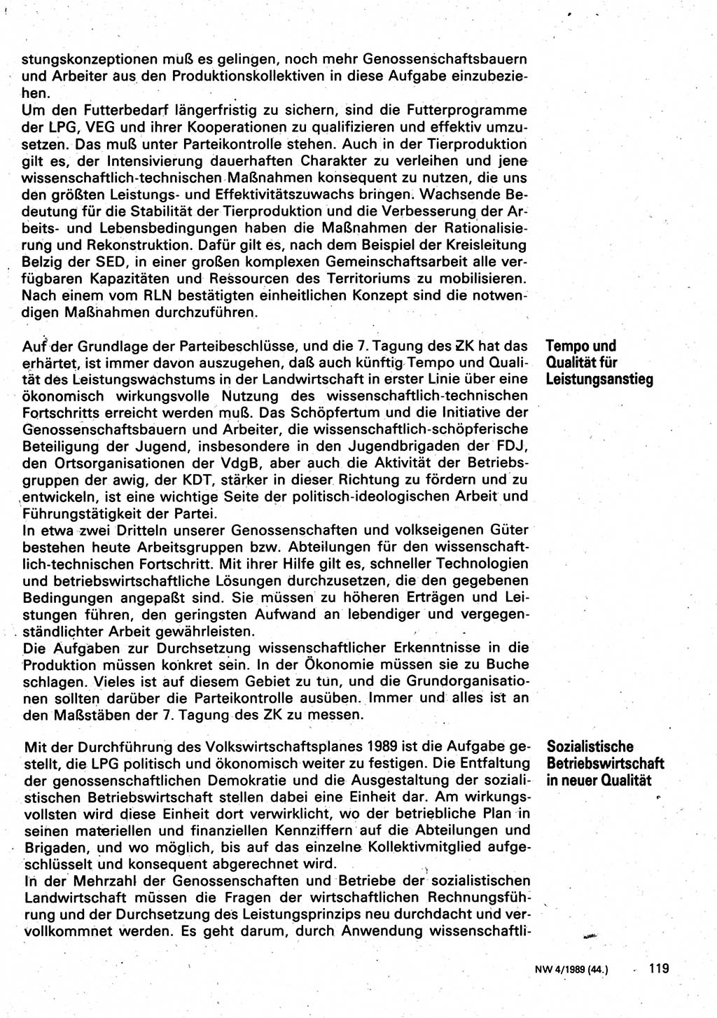 Neuer Weg (NW), Organ des Zentralkomitees (ZK) der SED (Sozialistische Einheitspartei Deutschlands) für Fragen des Parteilebens, 44. Jahrgang [Deutsche Demokratische Republik (DDR)] 1989, Seite 119 (NW ZK SED DDR 1989, S. 119)