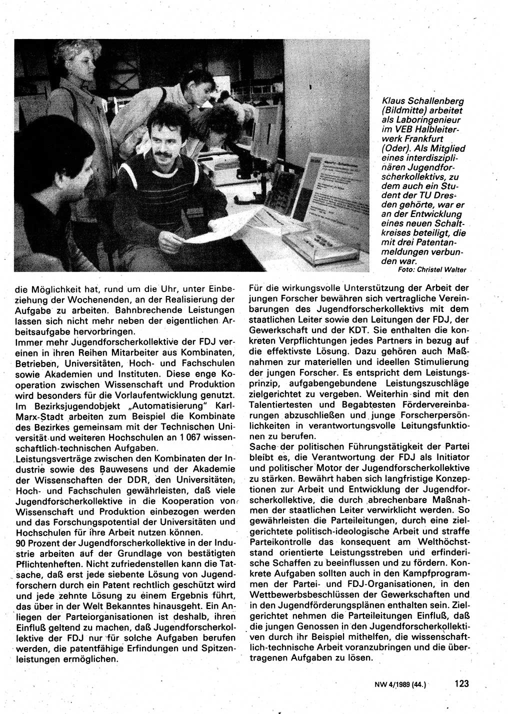 Neuer Weg (NW), Organ des Zentralkomitees (ZK) der SED (Sozialistische Einheitspartei Deutschlands) für Fragen des Parteilebens, 44. Jahrgang [Deutsche Demokratische Republik (DDR)] 1989, Seite 123 (NW ZK SED DDR 1989, S. 123)