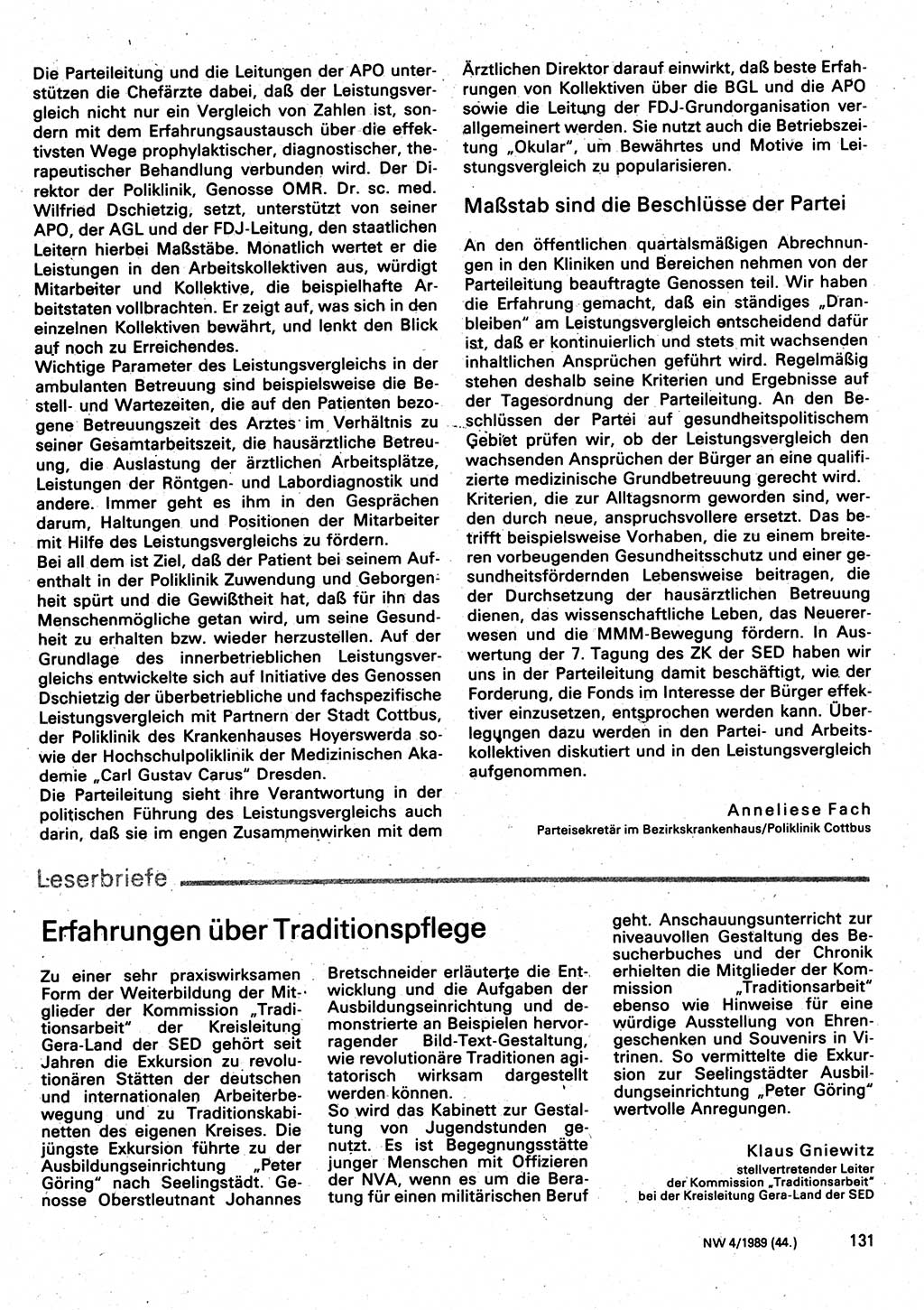 Neuer Weg (NW), Organ des Zentralkomitees (ZK) der SED (Sozialistische Einheitspartei Deutschlands) für Fragen des Parteilebens, 44. Jahrgang [Deutsche Demokratische Republik (DDR)] 1989, Seite 131 (NW ZK SED DDR 1989, S. 131)