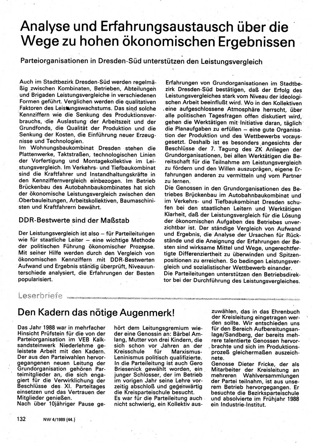Neuer Weg (NW), Organ des Zentralkomitees (ZK) der SED (Sozialistische Einheitspartei Deutschlands) für Fragen des Parteilebens, 44. Jahrgang [Deutsche Demokratische Republik (DDR)] 1989, Seite 132 (NW ZK SED DDR 1989, S. 132)
