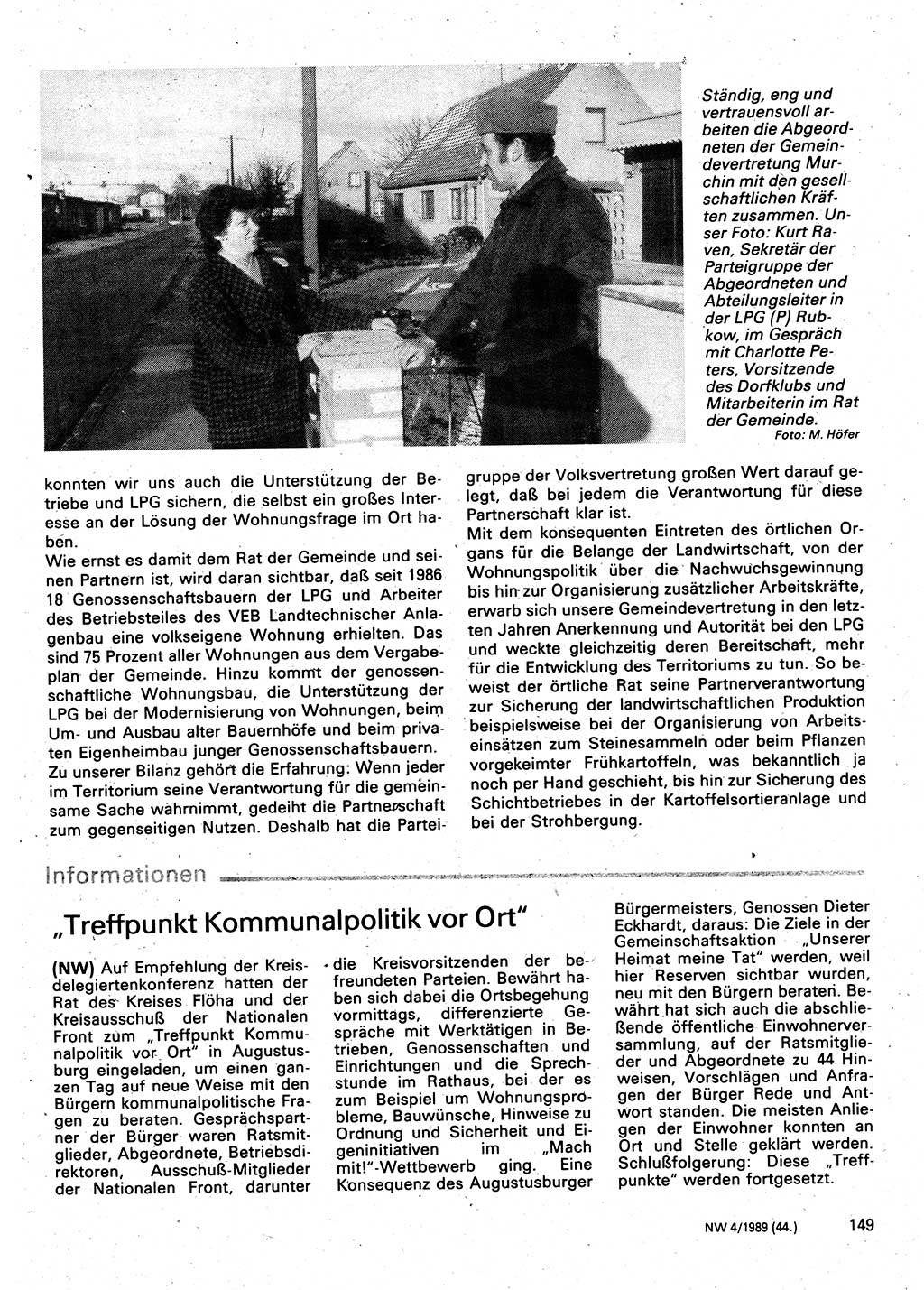 Neuer Weg (NW), Organ des Zentralkomitees (ZK) der SED (Sozialistische Einheitspartei Deutschlands) für Fragen des Parteilebens, 44. Jahrgang [Deutsche Demokratische Republik (DDR)] 1989, Seite 149 (NW ZK SED DDR 1989, S. 149)