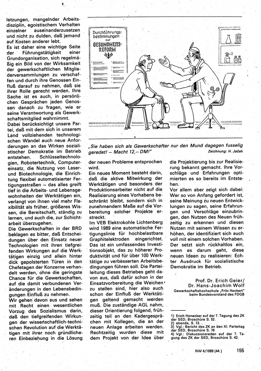 Neuer Weg (NW), Organ des Zentralkomitees (ZK) der SED (Sozialistische Einheitspartei Deutschlands) für Fragen des Parteilebens, 44. Jahrgang [Deutsche Demokratische Republik (DDR)] 1989, Seite 155 (NW ZK SED DDR 1989, S. 155)