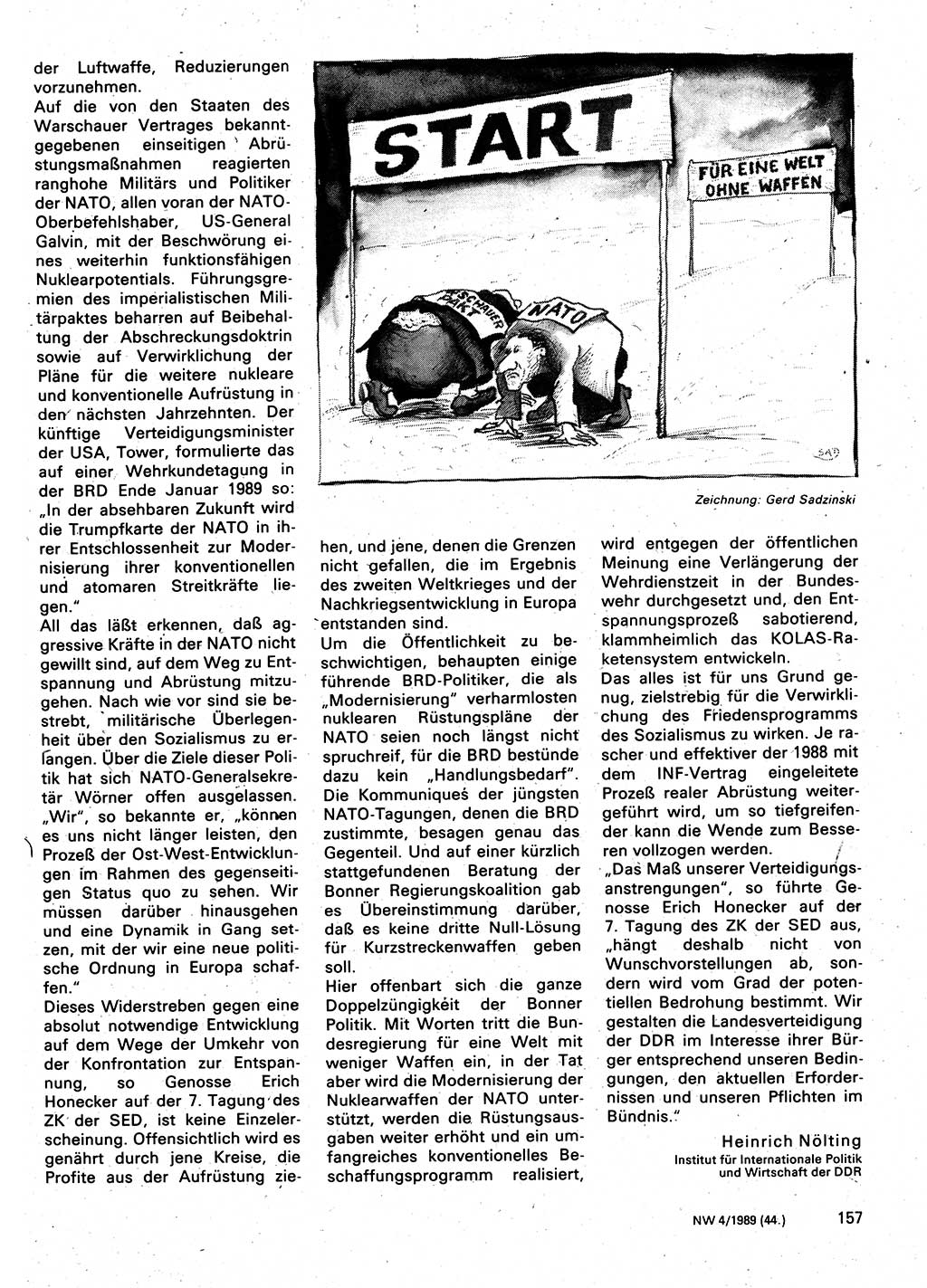 Neuer Weg (NW), Organ des Zentralkomitees (ZK) der SED (Sozialistische Einheitspartei Deutschlands) für Fragen des Parteilebens, 44. Jahrgang [Deutsche Demokratische Republik (DDR)] 1989, Seite 157 (NW ZK SED DDR 1989, S. 157)