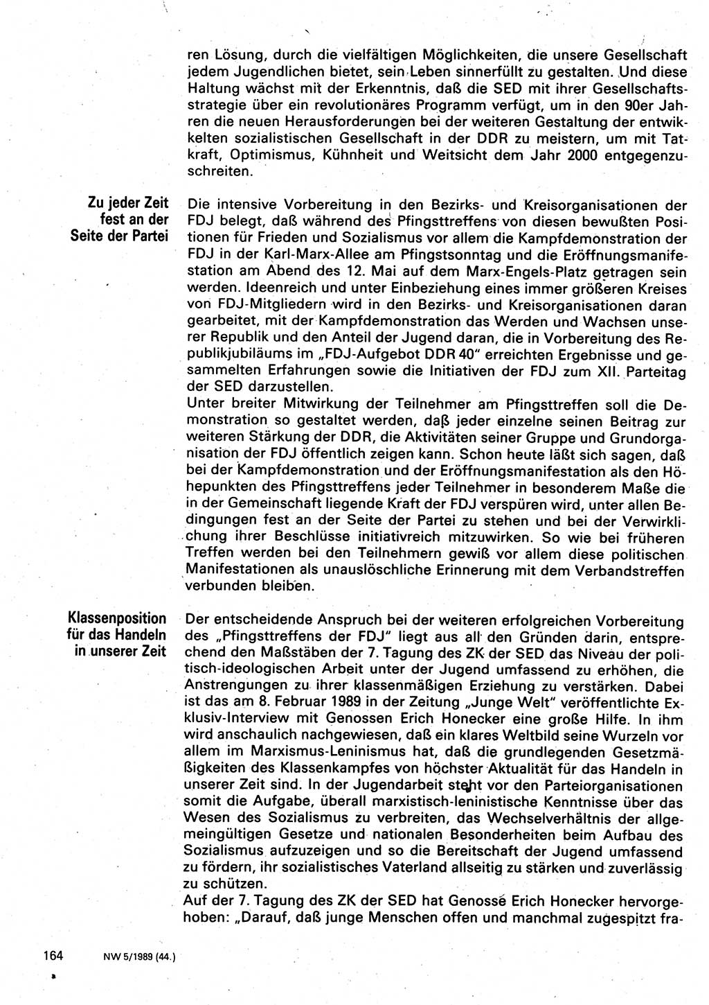 Neuer Weg (NW), Organ des Zentralkomitees (ZK) der SED (Sozialistische Einheitspartei Deutschlands) für Fragen des Parteilebens, 44. Jahrgang [Deutsche Demokratische Republik (DDR)] 1989, Seite 164 (NW ZK SED DDR 1989, S. 164)