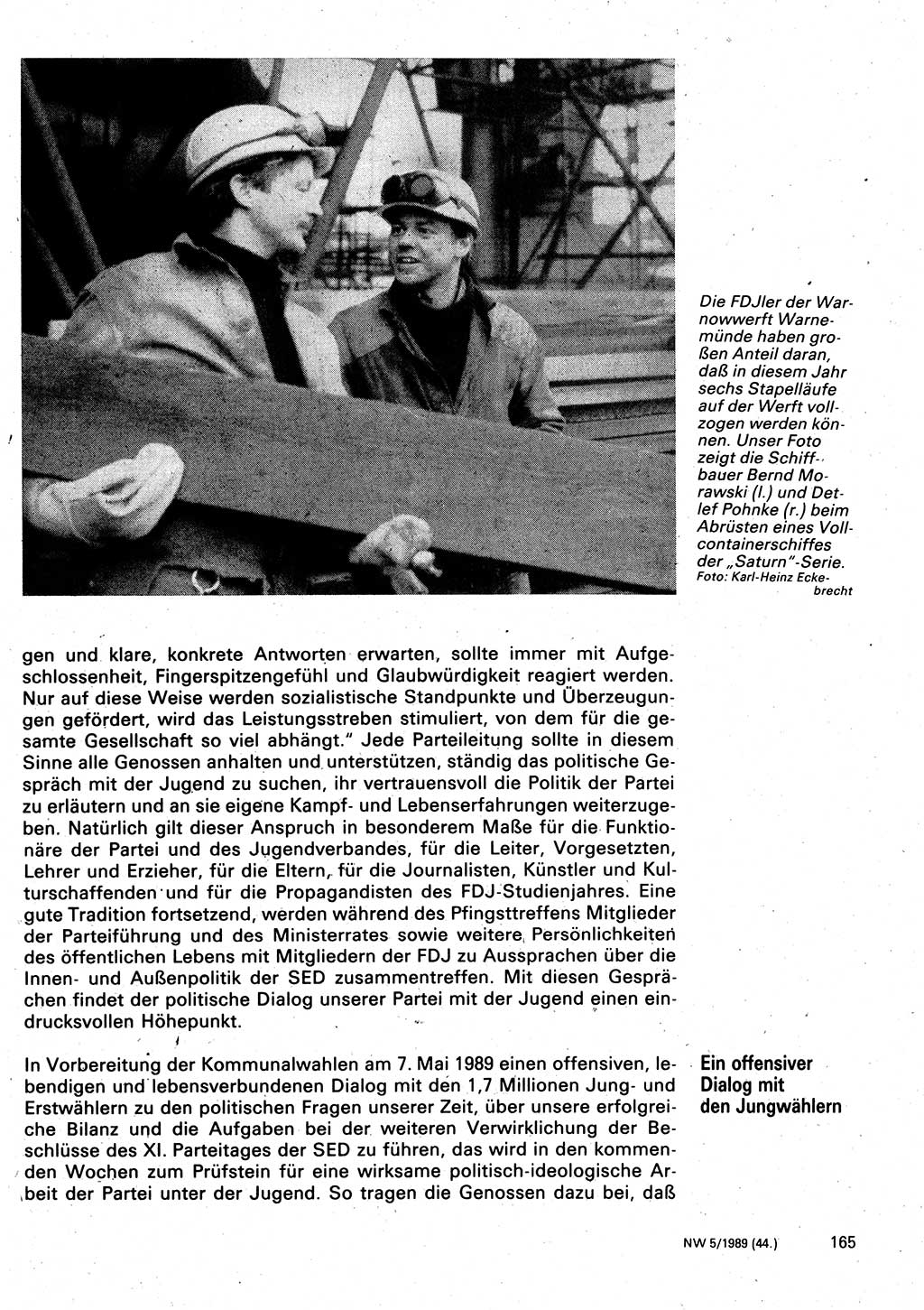 Neuer Weg (NW), Organ des Zentralkomitees (ZK) der SED (Sozialistische Einheitspartei Deutschlands) für Fragen des Parteilebens, 44. Jahrgang [Deutsche Demokratische Republik (DDR)] 1989, Seite 165 (NW ZK SED DDR 1989, S. 165)