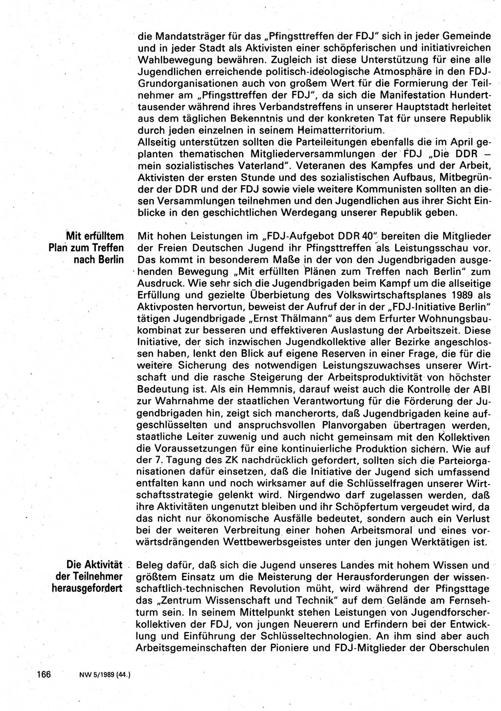 Neuer Weg (NW), Organ des Zentralkomitees (ZK) der SED (Sozialistische Einheitspartei Deutschlands) für Fragen des Parteilebens, 44. Jahrgang [Deutsche Demokratische Republik (DDR)] 1989, Seite 166 (NW ZK SED DDR 1989, S. 166)