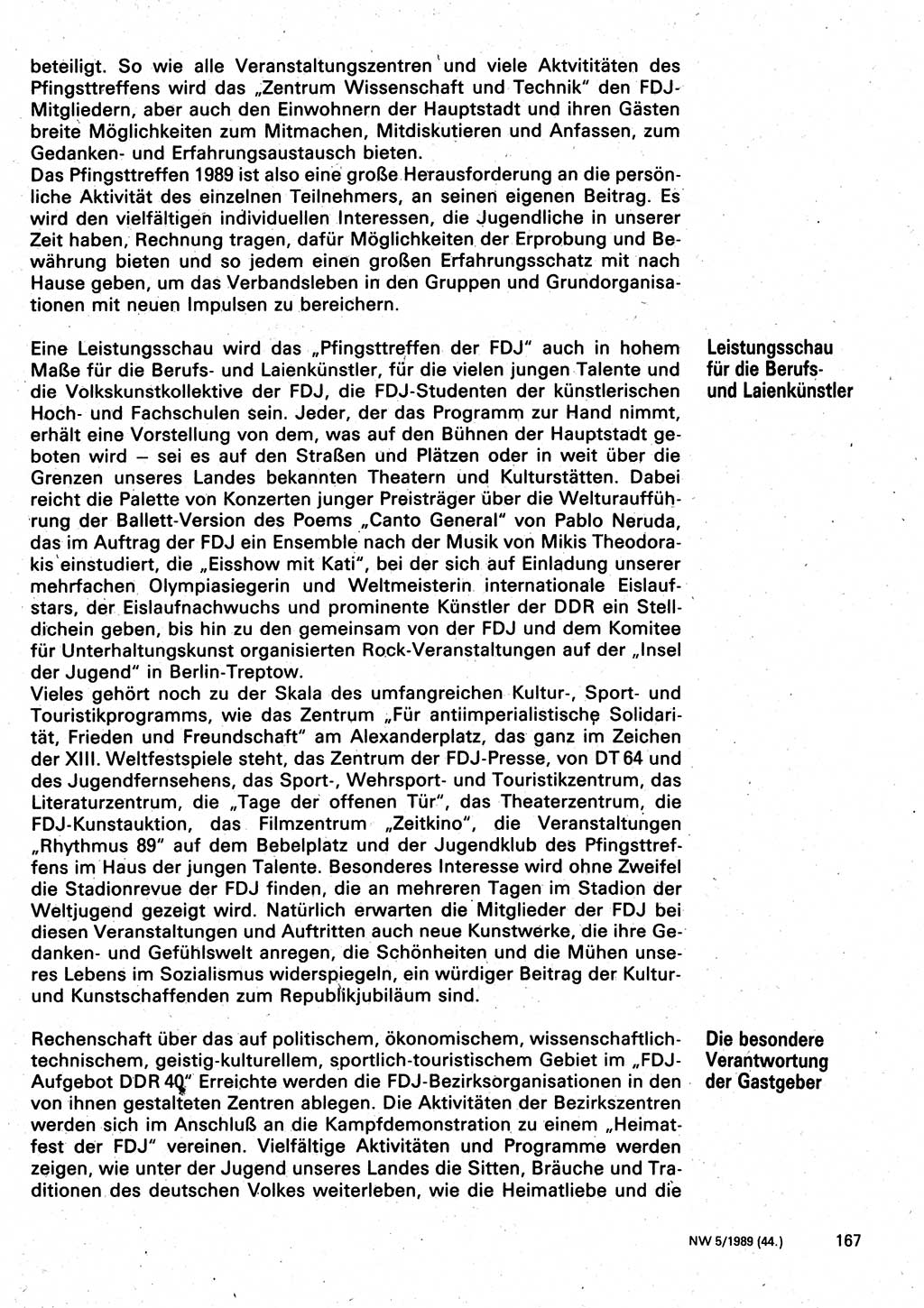 Neuer Weg (NW), Organ des Zentralkomitees (ZK) der SED (Sozialistische Einheitspartei Deutschlands) für Fragen des Parteilebens, 44. Jahrgang [Deutsche Demokratische Republik (DDR)] 1989, Seite 167 (NW ZK SED DDR 1989, S. 167)