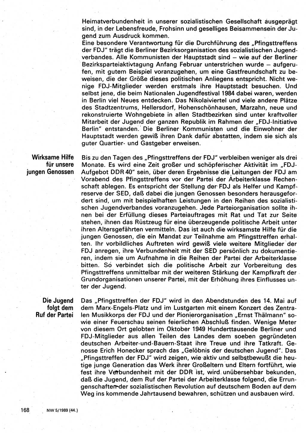 Neuer Weg (NW), Organ des Zentralkomitees (ZK) der SED (Sozialistische Einheitspartei Deutschlands) für Fragen des Parteilebens, 44. Jahrgang [Deutsche Demokratische Republik (DDR)] 1989, Seite 168 (NW ZK SED DDR 1989, S. 168)