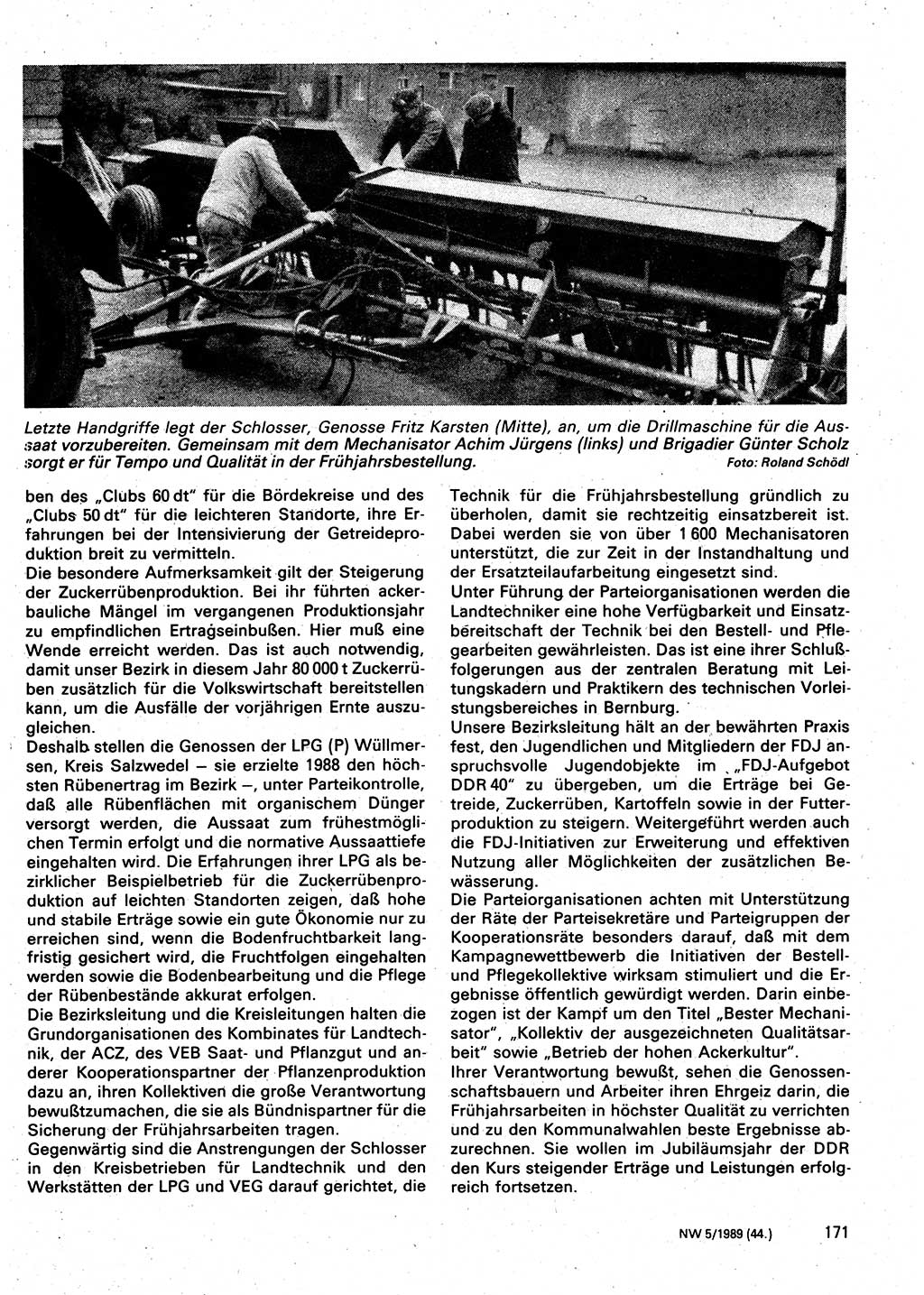 Neuer Weg (NW), Organ des Zentralkomitees (ZK) der SED (Sozialistische Einheitspartei Deutschlands) für Fragen des Parteilebens, 44. Jahrgang [Deutsche Demokratische Republik (DDR)] 1989, Seite 171 (NW ZK SED DDR 1989, S. 171)