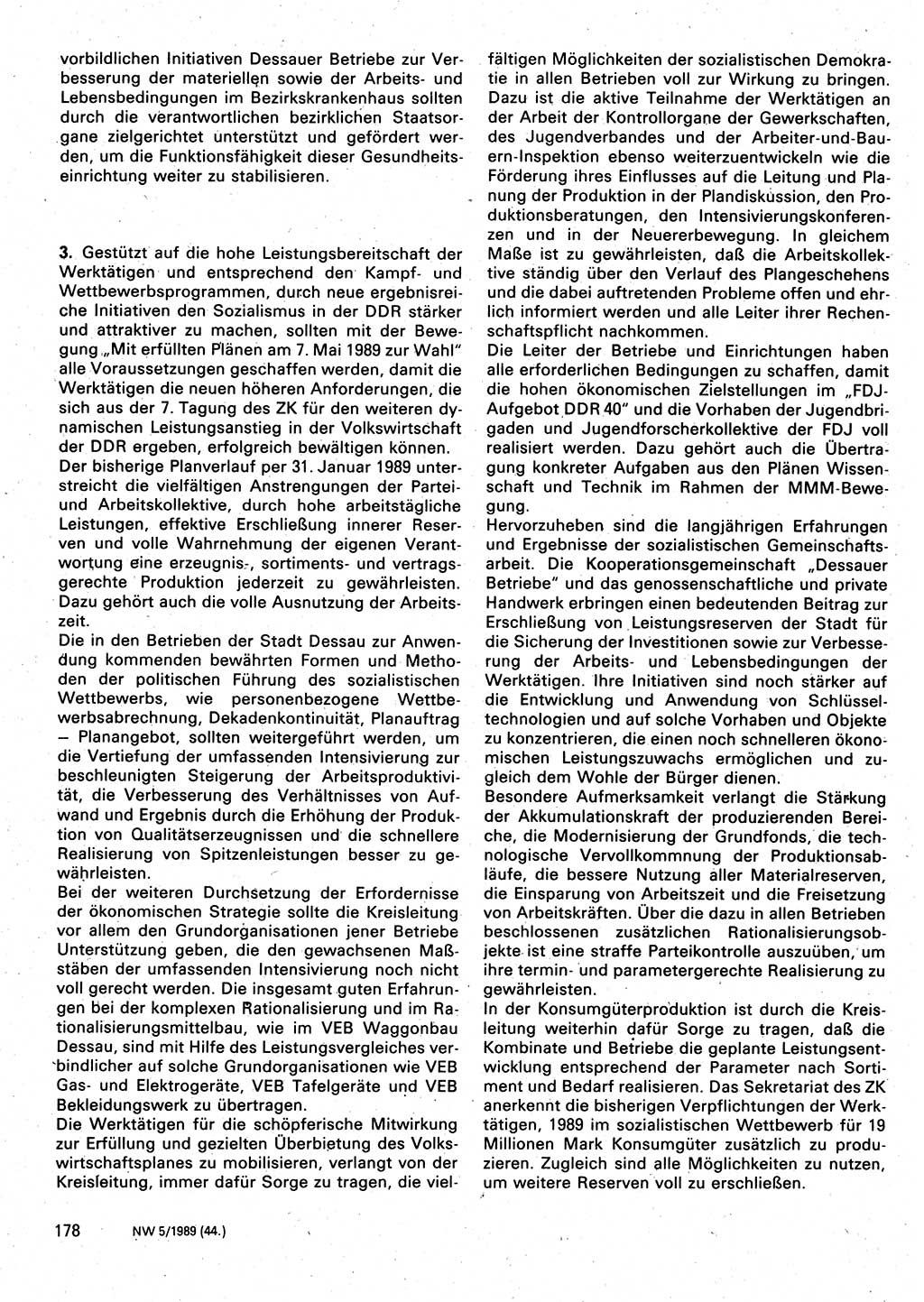 Neuer Weg (NW), Organ des Zentralkomitees (ZK) der SED (Sozialistische Einheitspartei Deutschlands) für Fragen des Parteilebens, 44. Jahrgang [Deutsche Demokratische Republik (DDR)] 1989, Seite 178 (NW ZK SED DDR 1989, S. 178)