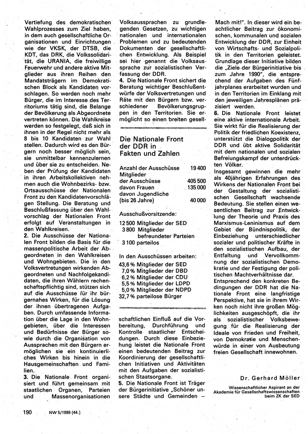 Neuer Weg (NW), Organ des Zentralkomitees (ZK) der SED (Sozialistische Einheitspartei Deutschlands) für Fragen des Parteilebens, 44. Jahrgang [Deutsche Demokratische Republik (DDR)] 1989, Seite 190 (NW ZK SED DDR 1989, S. 190)