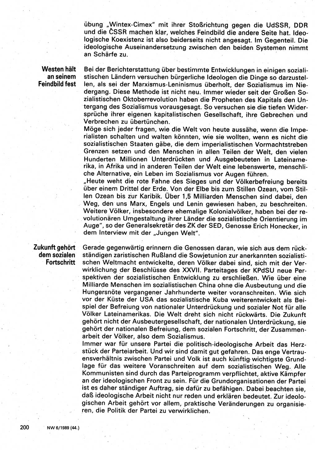 Neuer Weg (NW), Organ des Zentralkomitees (ZK) der SED (Sozialistische Einheitspartei Deutschlands) für Fragen des Parteilebens, 44. Jahrgang [Deutsche Demokratische Republik (DDR)] 1989, Seite 200 (NW ZK SED DDR 1989, S. 200)