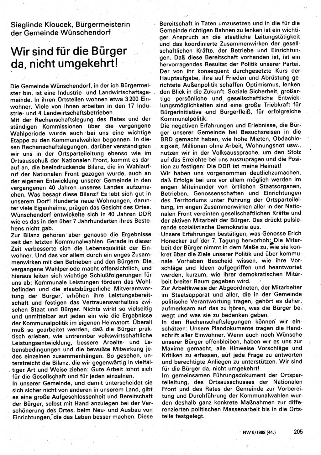 Neuer Weg (NW), Organ des Zentralkomitees (ZK) der SED (Sozialistische Einheitspartei Deutschlands) für Fragen des Parteilebens, 44. Jahrgang [Deutsche Demokratische Republik (DDR)] 1989, Seite 205 (NW ZK SED DDR 1989, S. 205)