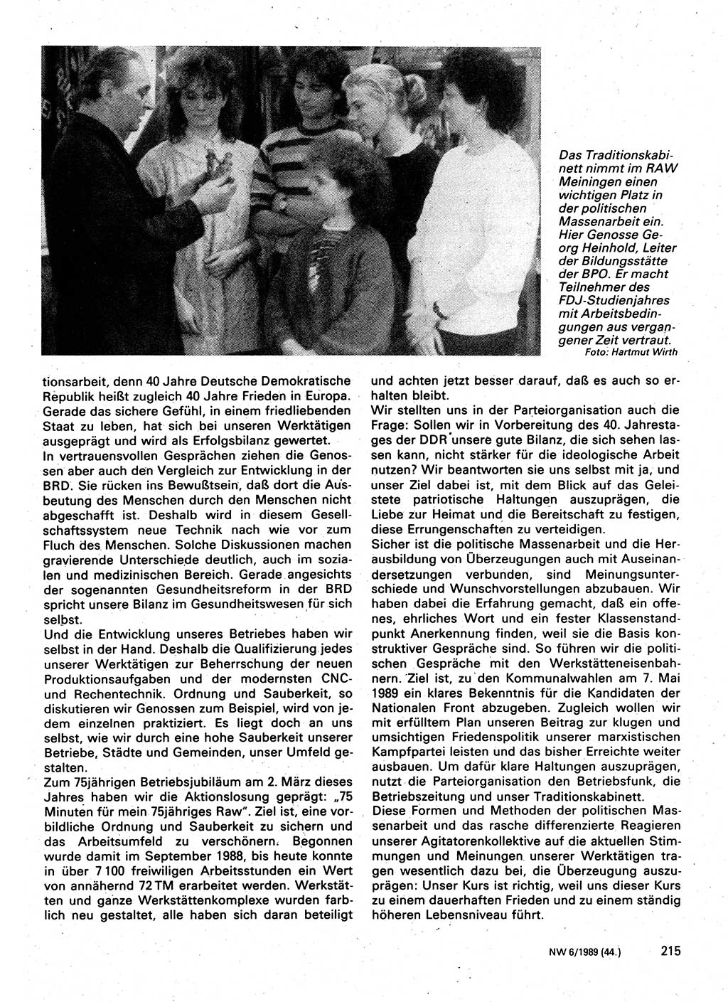 Neuer Weg (NW), Organ des Zentralkomitees (ZK) der SED (Sozialistische Einheitspartei Deutschlands) für Fragen des Parteilebens, 44. Jahrgang [Deutsche Demokratische Republik (DDR)] 1989, Seite 215 (NW ZK SED DDR 1989, S. 215)