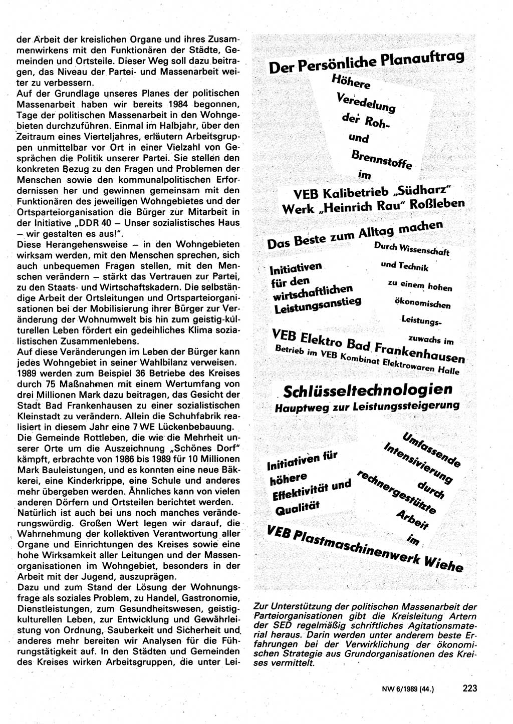 Neuer Weg (NW), Organ des Zentralkomitees (ZK) der SED (Sozialistische Einheitspartei Deutschlands) für Fragen des Parteilebens, 44. Jahrgang [Deutsche Demokratische Republik (DDR)] 1989, Seite 223 (NW ZK SED DDR 1989, S. 223)