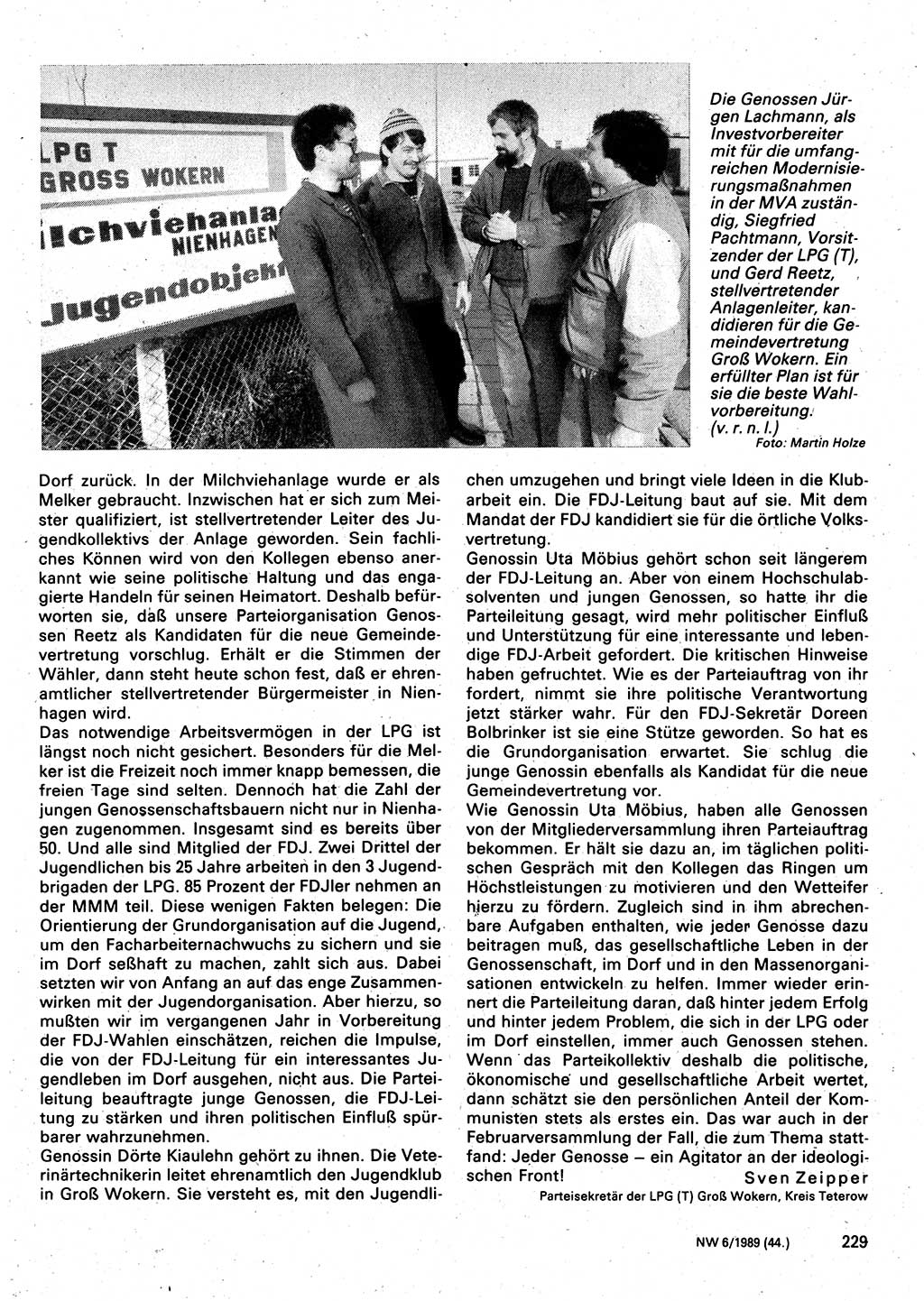 Neuer Weg (NW), Organ des Zentralkomitees (ZK) der SED (Sozialistische Einheitspartei Deutschlands) für Fragen des Parteilebens, 44. Jahrgang [Deutsche Demokratische Republik (DDR)] 1989, Seite 229 (NW ZK SED DDR 1989, S. 229)