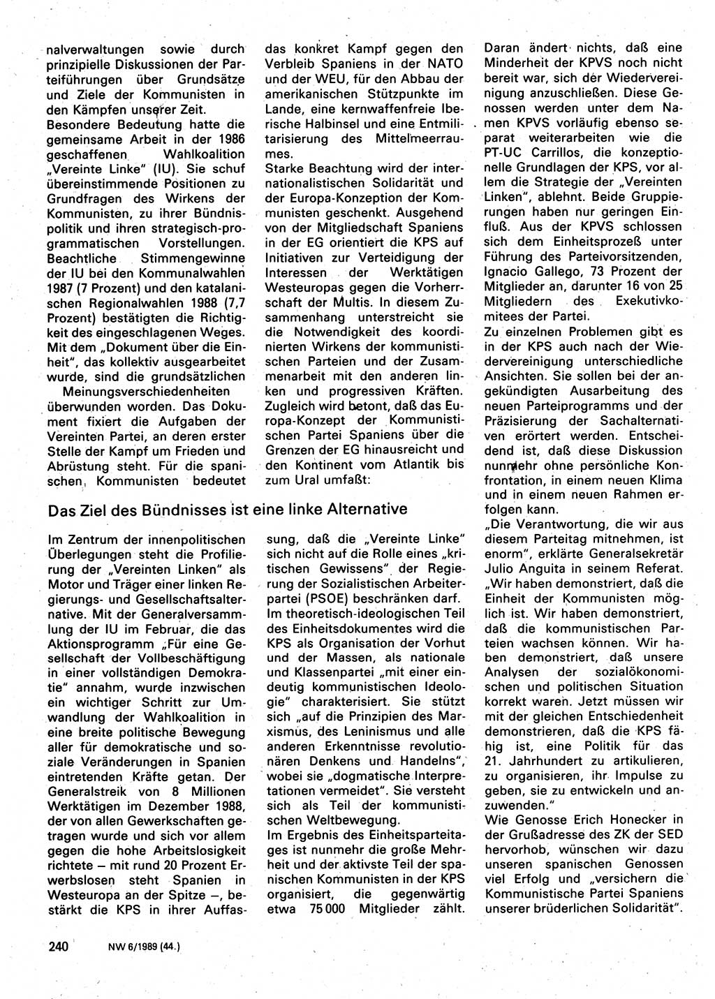 Neuer Weg (NW), Organ des Zentralkomitees (ZK) der SED (Sozialistische Einheitspartei Deutschlands) für Fragen des Parteilebens, 44. Jahrgang [Deutsche Demokratische Republik (DDR)] 1989, Seite 240 (NW ZK SED DDR 1989, S. 240)