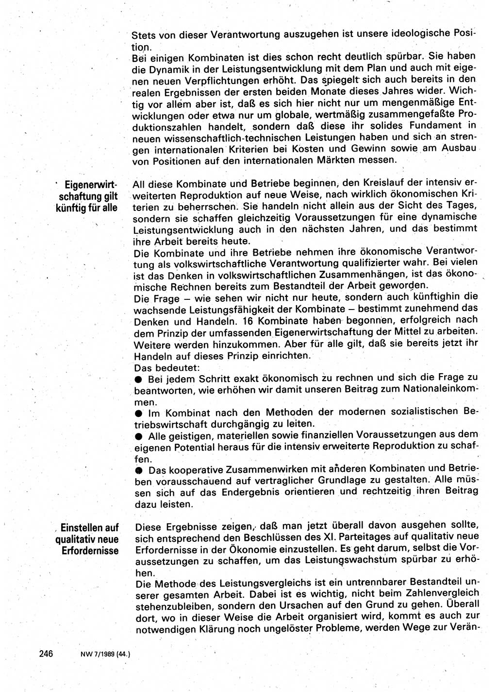 Neuer Weg (NW), Organ des Zentralkomitees (ZK) der SED (Sozialistische Einheitspartei Deutschlands) für Fragen des Parteilebens, 44. Jahrgang [Deutsche Demokratische Republik (DDR)] 1989, Seite 246 (NW ZK SED DDR 1989, S. 246)