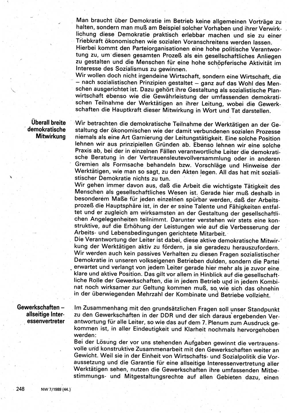 Neuer Weg (NW), Organ des Zentralkomitees (ZK) der SED (Sozialistische Einheitspartei Deutschlands) für Fragen des Parteilebens, 44. Jahrgang [Deutsche Demokratische Republik (DDR)] 1989, Seite 248 (NW ZK SED DDR 1989, S. 248)