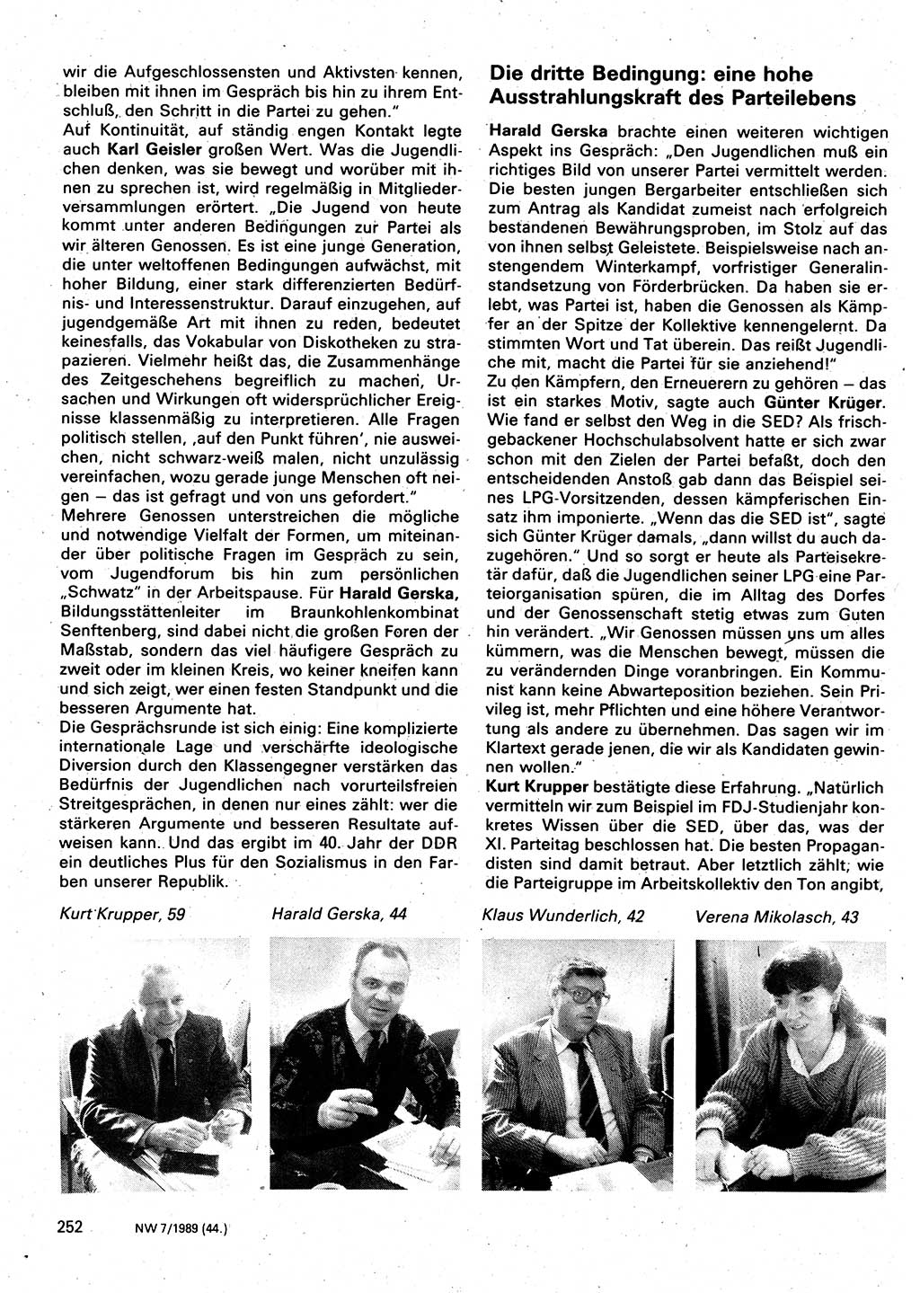 Neuer Weg (NW), Organ des Zentralkomitees (ZK) der SED (Sozialistische Einheitspartei Deutschlands) für Fragen des Parteilebens, 44. Jahrgang [Deutsche Demokratische Republik (DDR)] 1989, Seite 252 (NW ZK SED DDR 1989, S. 252)