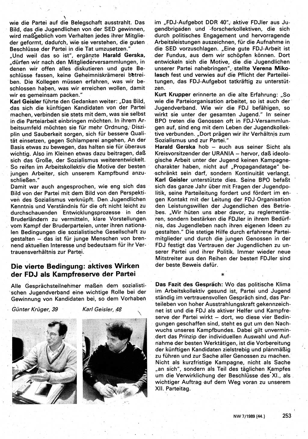 Neuer Weg (NW), Organ des Zentralkomitees (ZK) der SED (Sozialistische Einheitspartei Deutschlands) für Fragen des Parteilebens, 44. Jahrgang [Deutsche Demokratische Republik (DDR)] 1989, Seite 253 (NW ZK SED DDR 1989, S. 253)