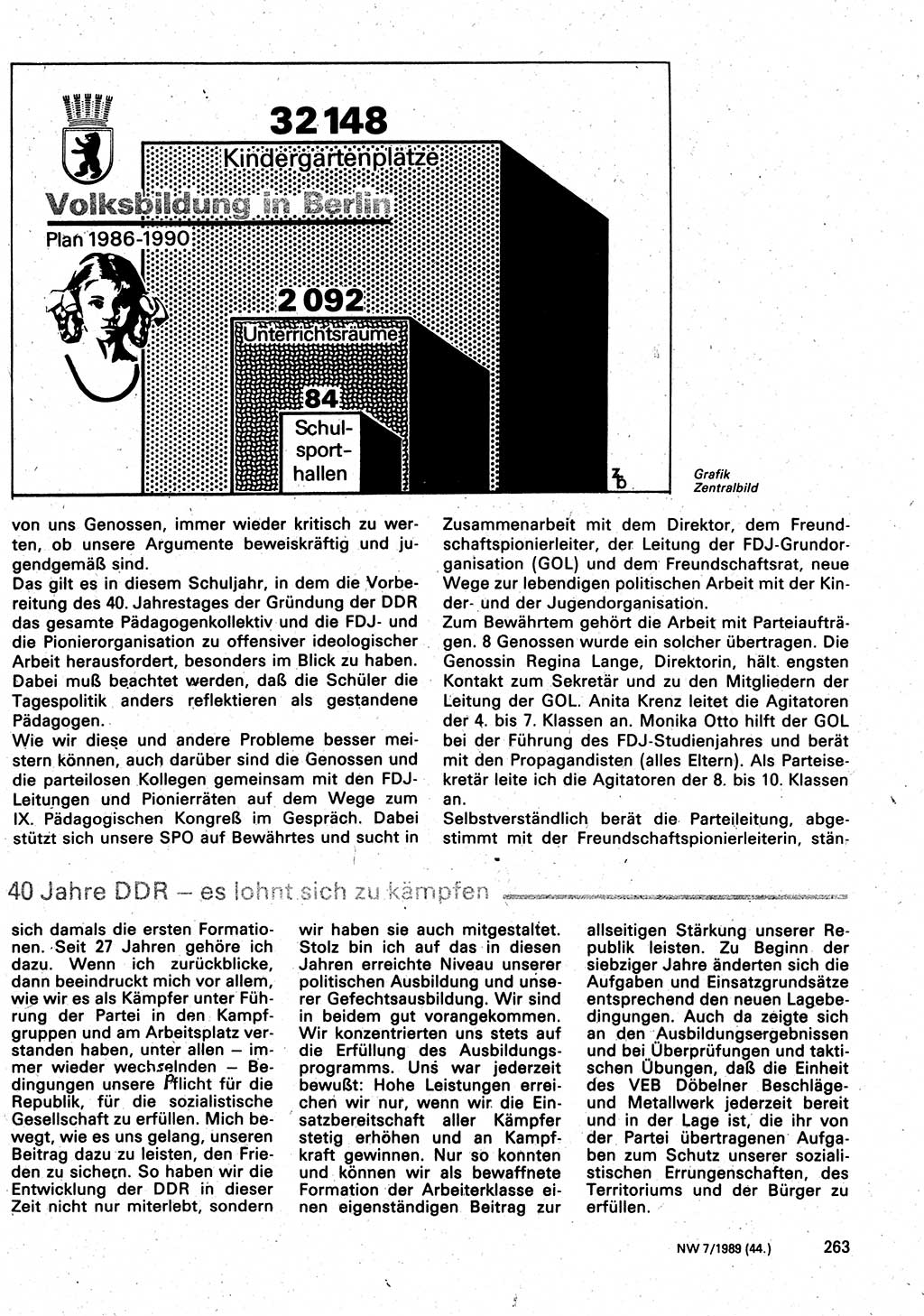 Neuer Weg (NW), Organ des Zentralkomitees (ZK) der SED (Sozialistische Einheitspartei Deutschlands) für Fragen des Parteilebens, 44. Jahrgang [Deutsche Demokratische Republik (DDR)] 1989, Seite 263 (NW ZK SED DDR 1989, S. 263)