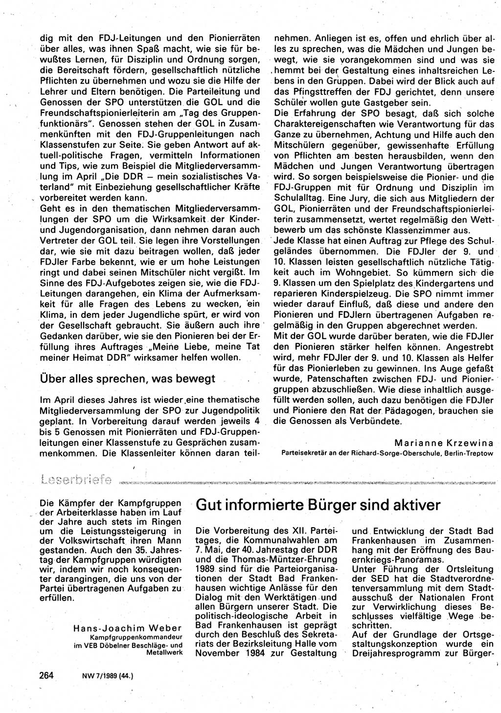Neuer Weg (NW), Organ des Zentralkomitees (ZK) der SED (Sozialistische Einheitspartei Deutschlands) für Fragen des Parteilebens, 44. Jahrgang [Deutsche Demokratische Republik (DDR)] 1989, Seite 264 (NW ZK SED DDR 1989, S. 264)