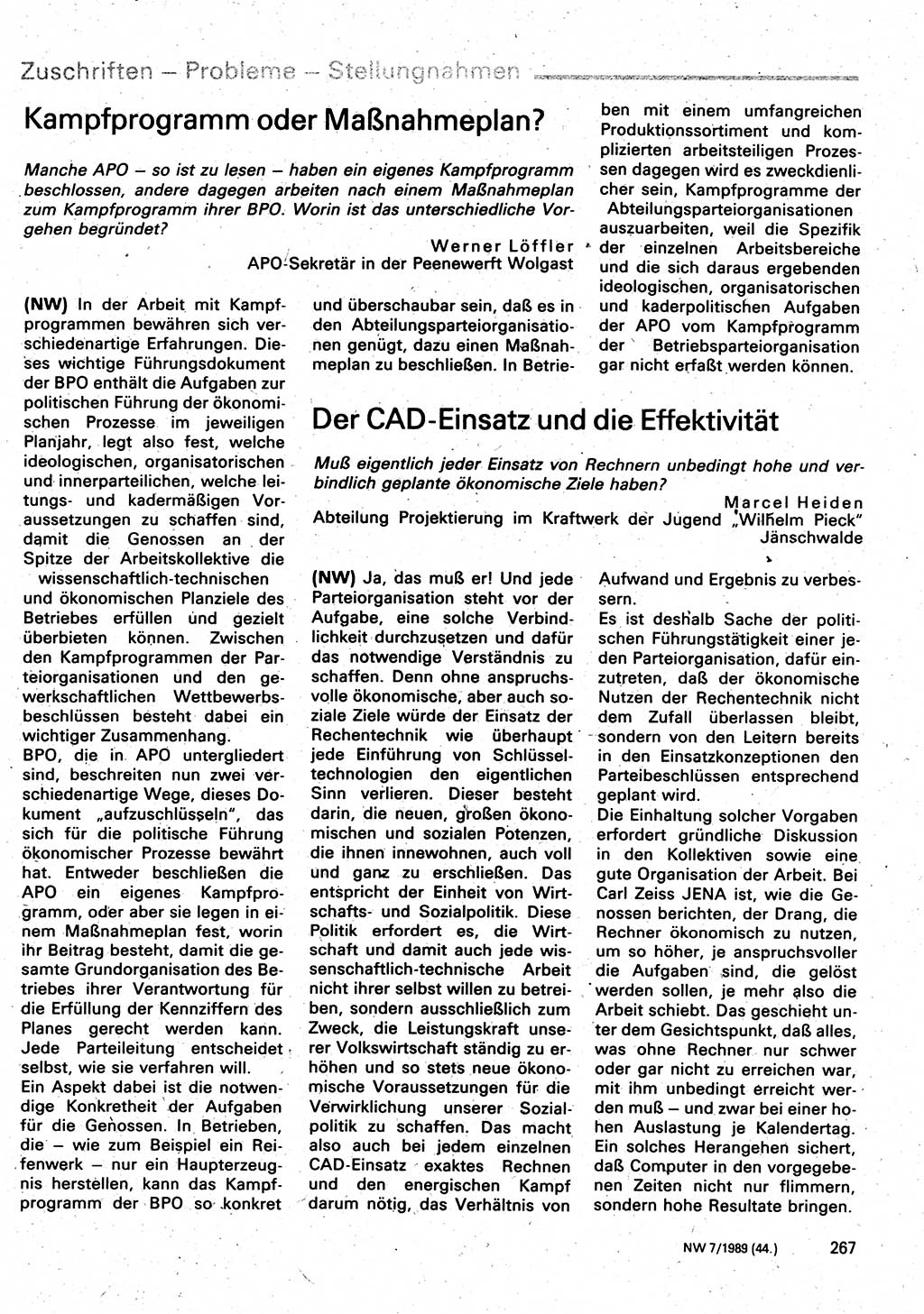 Neuer Weg (NW), Organ des Zentralkomitees (ZK) der SED (Sozialistische Einheitspartei Deutschlands) für Fragen des Parteilebens, 44. Jahrgang [Deutsche Demokratische Republik (DDR)] 1989, Seite 267 (NW ZK SED DDR 1989, S. 267)