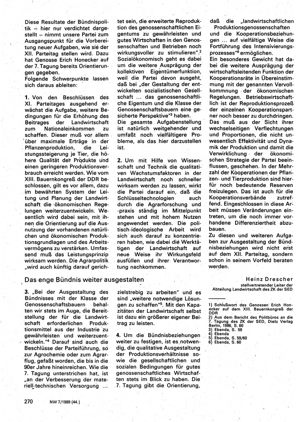 Neuer Weg (NW), Organ des Zentralkomitees (ZK) der SED (Sozialistische Einheitspartei Deutschlands) für Fragen des Parteilebens, 44. Jahrgang [Deutsche Demokratische Republik (DDR)] 1989, Seite 270 (NW ZK SED DDR 1989, S. 270)