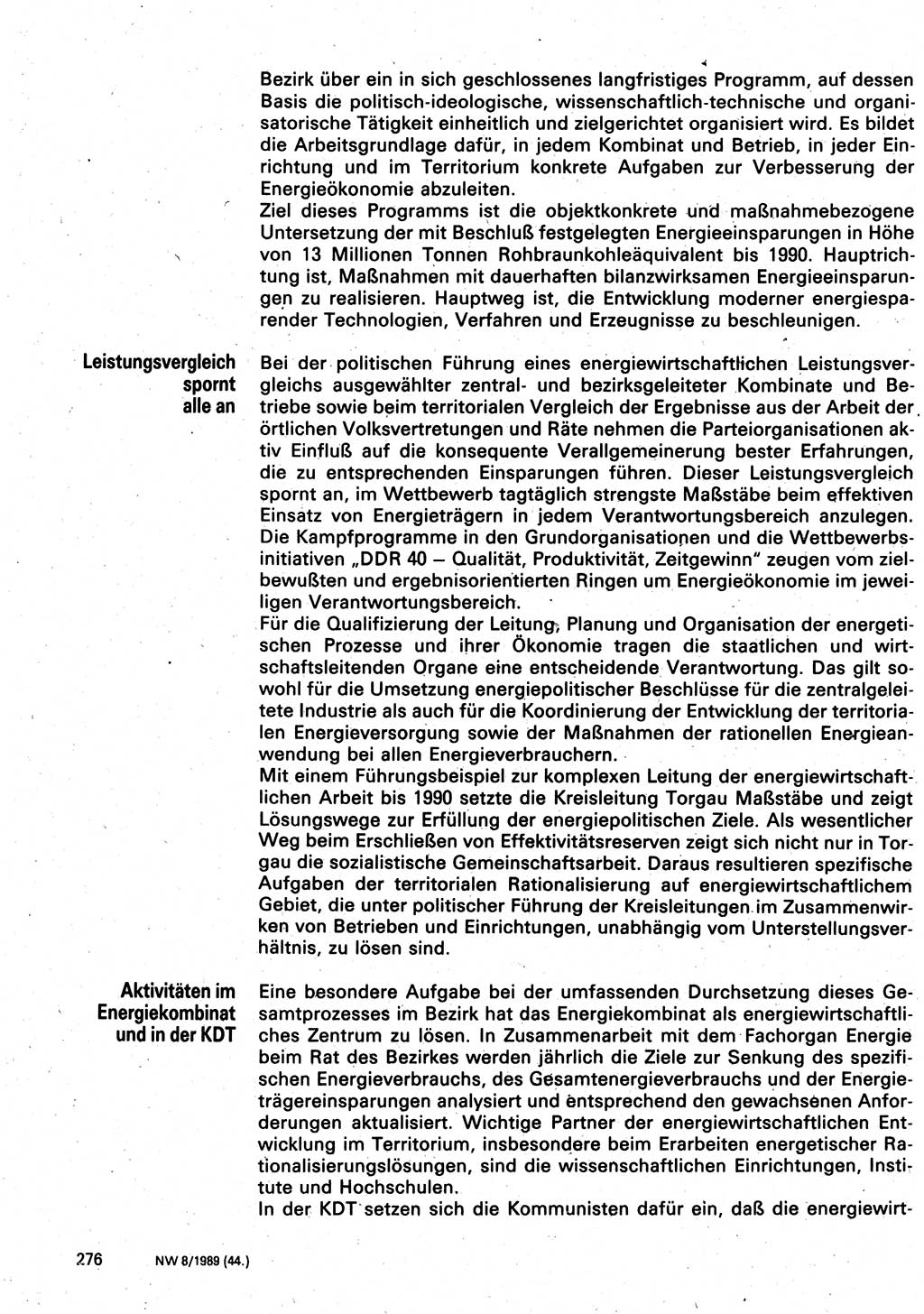 Neuer Weg (NW), Organ des Zentralkomitees (ZK) der SED (Sozialistische Einheitspartei Deutschlands) für Fragen des Parteilebens, 44. Jahrgang [Deutsche Demokratische Republik (DDR)] 1989, Seite 276 (NW ZK SED DDR 1989, S. 276)