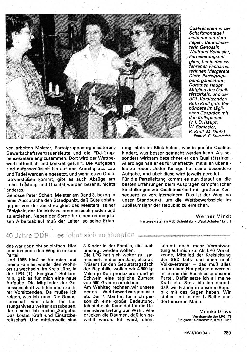 Neuer Weg (NW), Organ des Zentralkomitees (ZK) der SED (Sozialistische Einheitspartei Deutschlands) für Fragen des Parteilebens, 44. Jahrgang [Deutsche Demokratische Republik (DDR)] 1989, Seite 289 (NW ZK SED DDR 1989, S. 289)