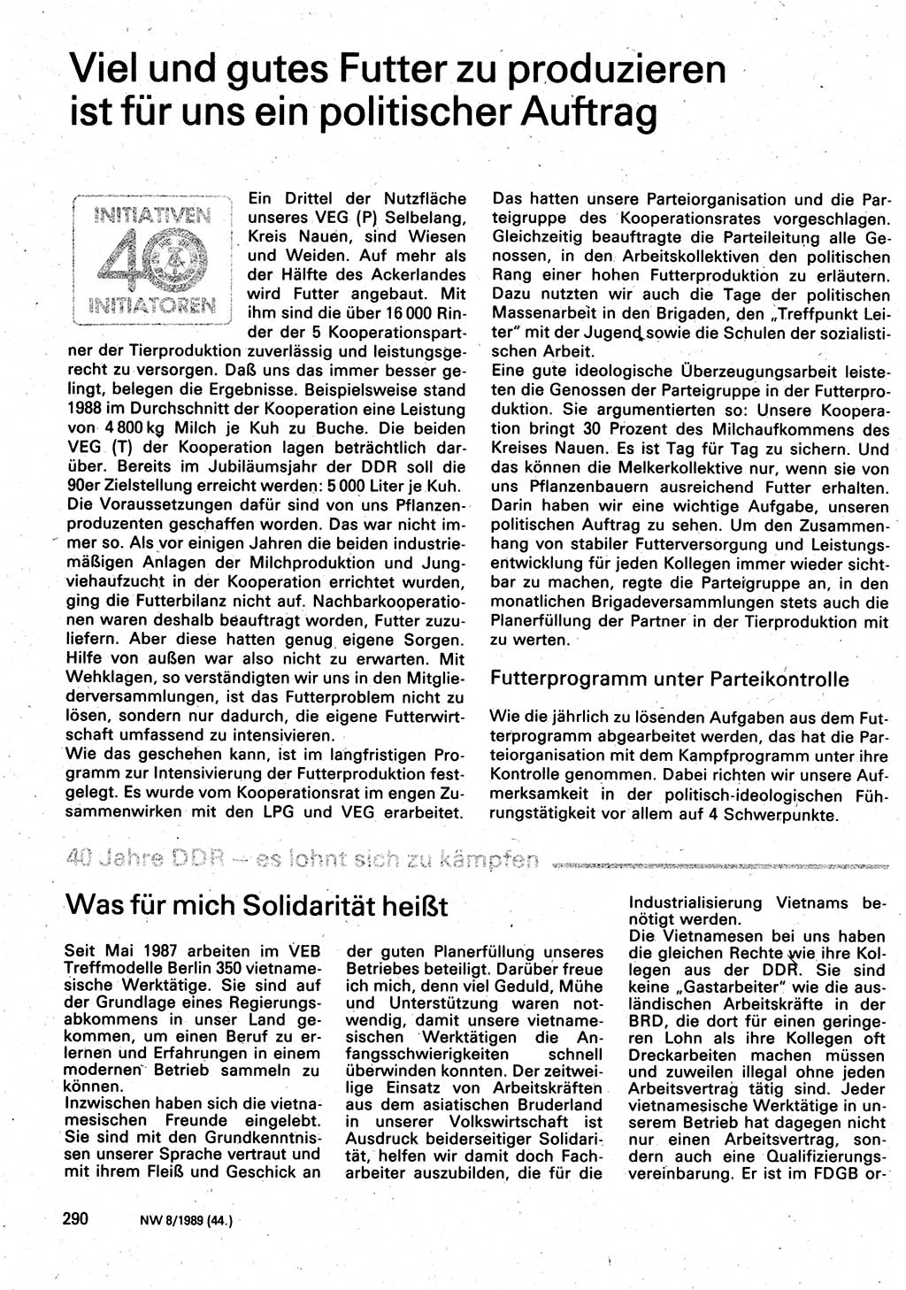 Neuer Weg (NW), Organ des Zentralkomitees (ZK) der SED (Sozialistische Einheitspartei Deutschlands) für Fragen des Parteilebens, 44. Jahrgang [Deutsche Demokratische Republik (DDR)] 1989, Seite 290 (NW ZK SED DDR 1989, S. 290)