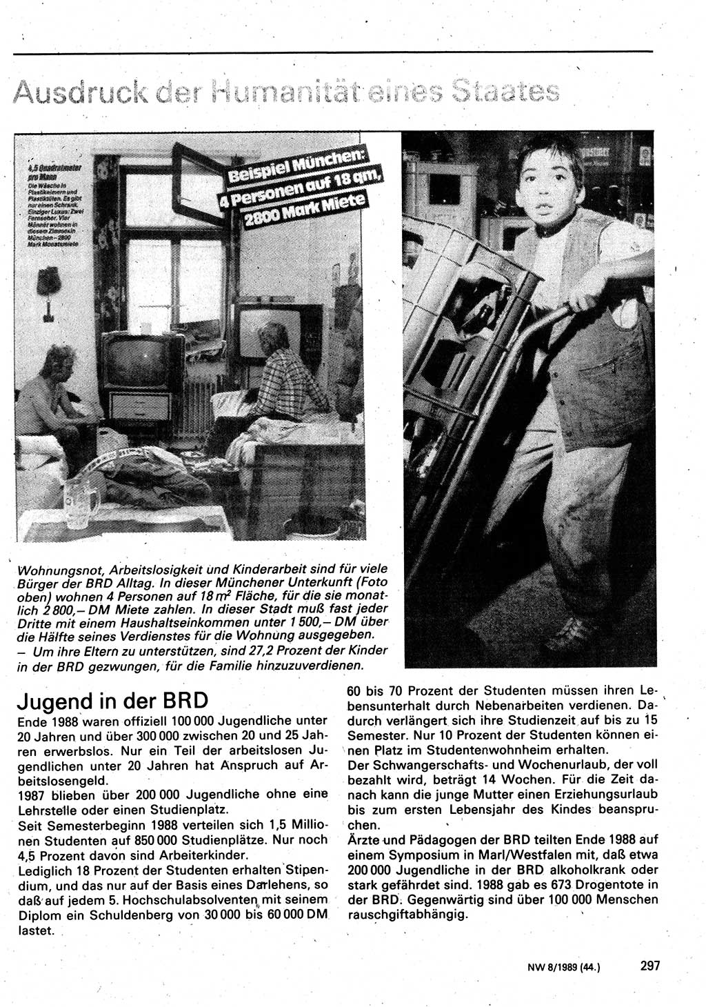Neuer Weg (NW), Organ des Zentralkomitees (ZK) der SED (Sozialistische Einheitspartei Deutschlands) für Fragen des Parteilebens, 44. Jahrgang [Deutsche Demokratische Republik (DDR)] 1989, Seite 297 (NW ZK SED DDR 1989, S. 297)