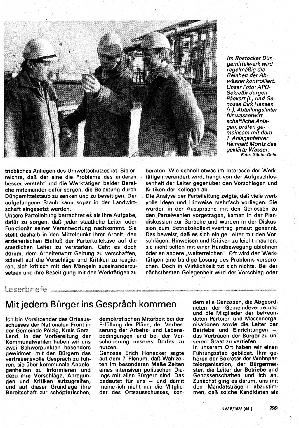 Neuer Weg (NW), Organ des Zentralkomitees (ZK) der SED (Sozialistische Einheitspartei Deutschlands) für Fragen des Parteilebens, 44. Jahrgang [Deutsche Demokratische Republik (DDR)] 1989, Seite 299 (NW ZK SED DDR 1989, S. 299)
