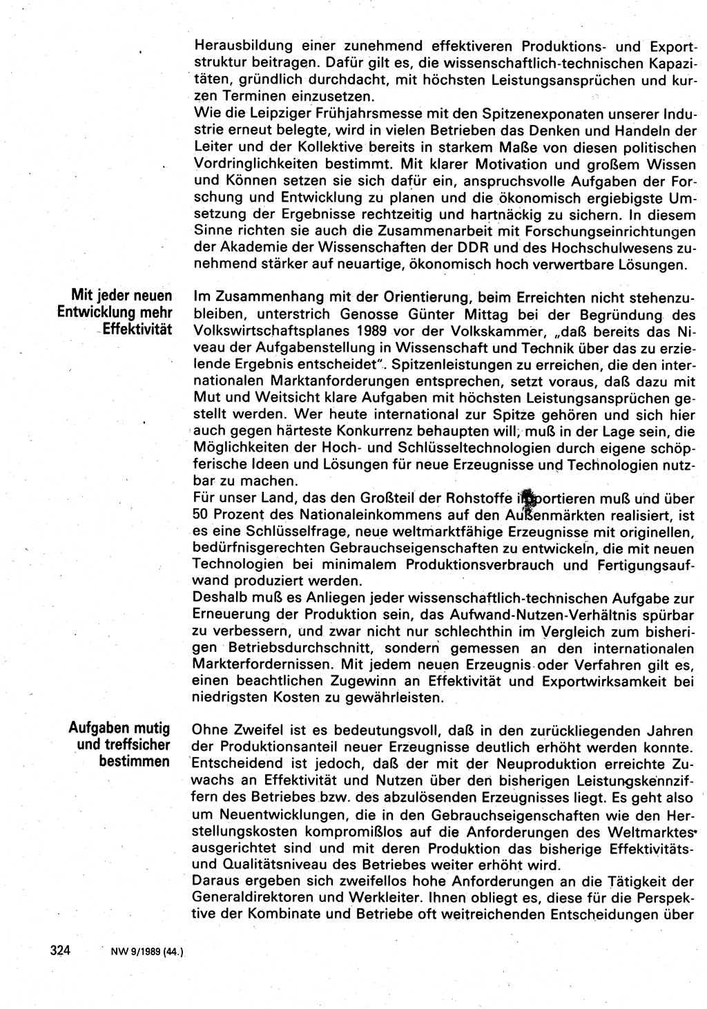 Neuer Weg (NW), Organ des Zentralkomitees (ZK) der SED (Sozialistische Einheitspartei Deutschlands) für Fragen des Parteilebens, 44. Jahrgang [Deutsche Demokratische Republik (DDR)] 1989, Seite 324 (NW ZK SED DDR 1989, S. 324)
