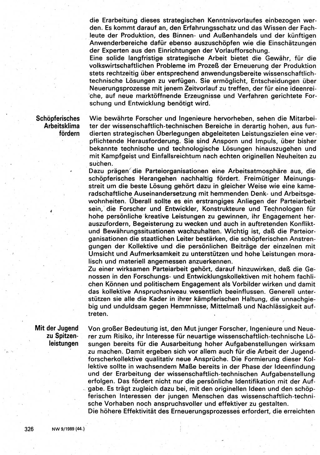 Neuer Weg (NW), Organ des Zentralkomitees (ZK) der SED (Sozialistische Einheitspartei Deutschlands) für Fragen des Parteilebens, 44. Jahrgang [Deutsche Demokratische Republik (DDR)] 1989, Seite 326 (NW ZK SED DDR 1989, S. 326)