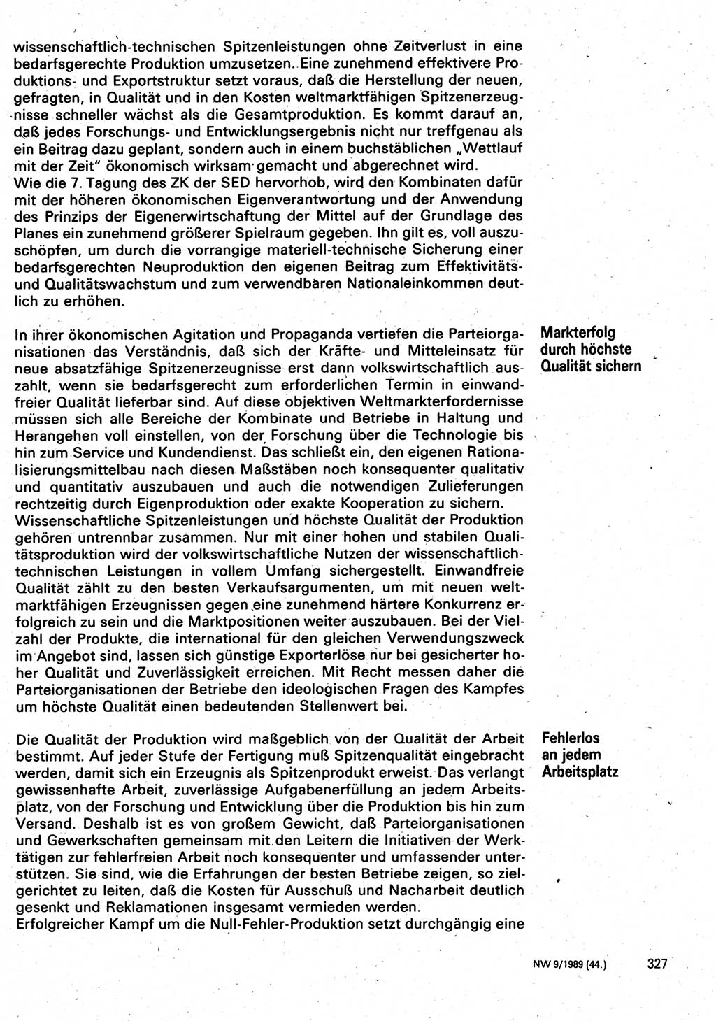 Neuer Weg (NW), Organ des Zentralkomitees (ZK) der SED (Sozialistische Einheitspartei Deutschlands) für Fragen des Parteilebens, 44. Jahrgang [Deutsche Demokratische Republik (DDR)] 1989, Seite 327 (NW ZK SED DDR 1989, S. 327)