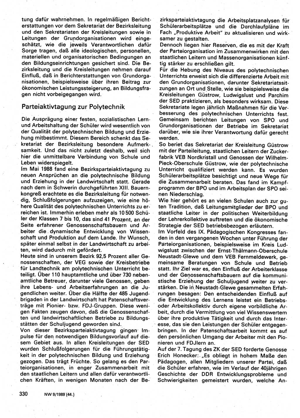 Neuer Weg (NW), Organ des Zentralkomitees (ZK) der SED (Sozialistische Einheitspartei Deutschlands) für Fragen des Parteilebens, 44. Jahrgang [Deutsche Demokratische Republik (DDR)] 1989, Seite 330 (NW ZK SED DDR 1989, S. 330)