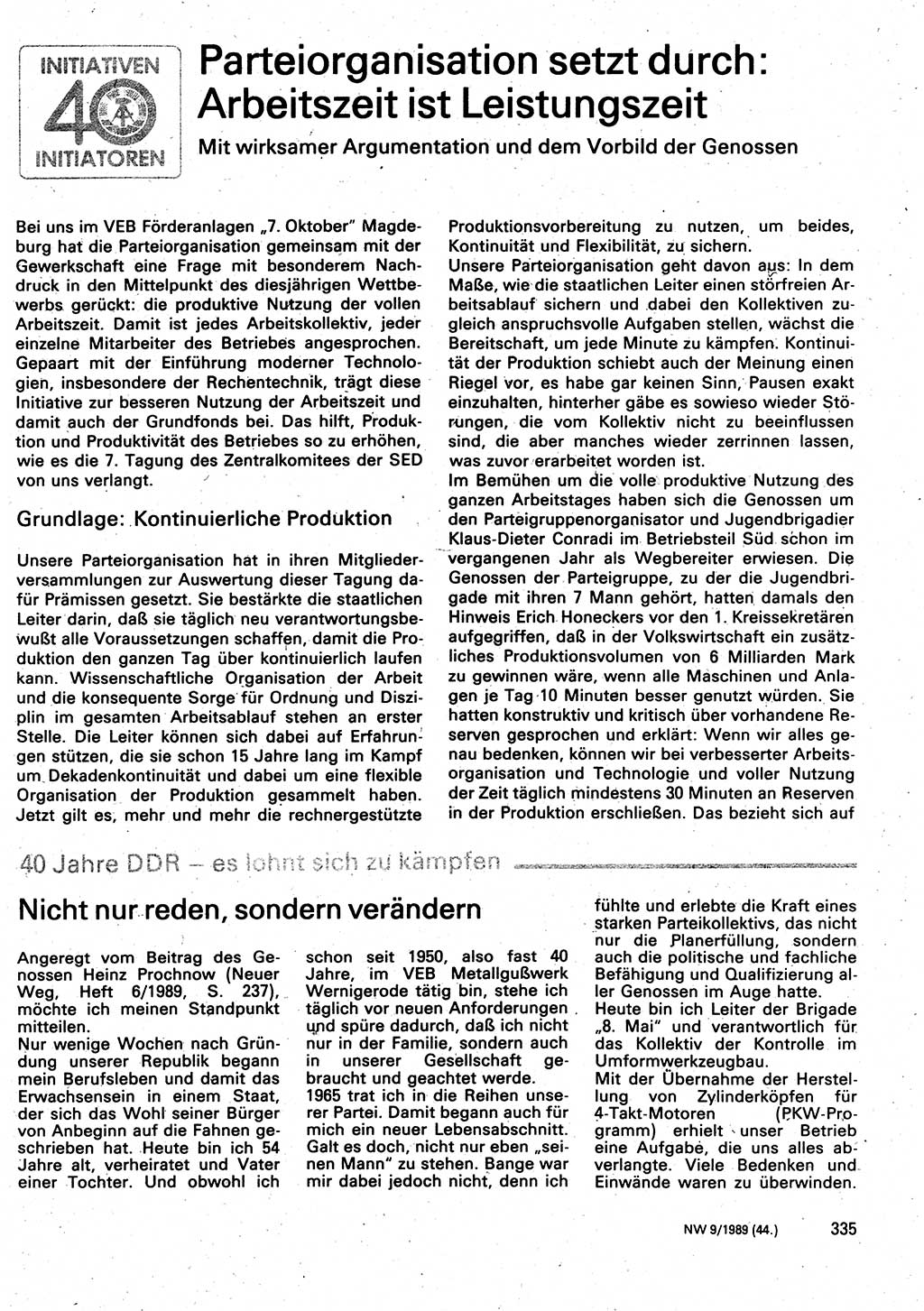 Neuer Weg (NW), Organ des Zentralkomitees (ZK) der SED (Sozialistische Einheitspartei Deutschlands) für Fragen des Parteilebens, 44. Jahrgang [Deutsche Demokratische Republik (DDR)] 1989, Seite 335 (NW ZK SED DDR 1989, S. 335)