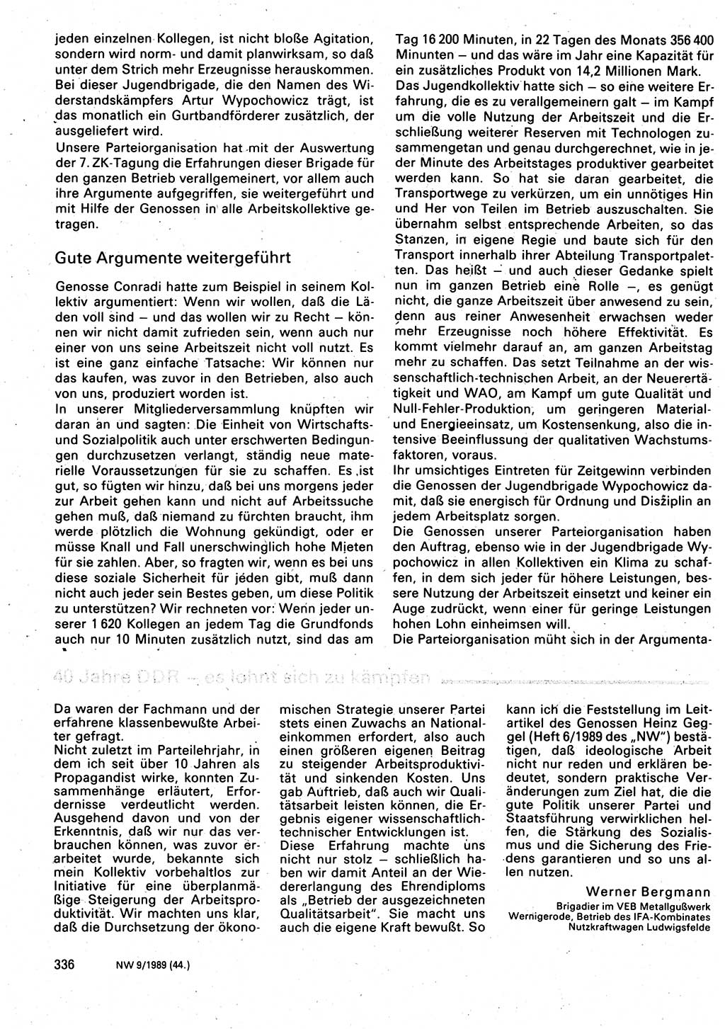 Neuer Weg (NW), Organ des Zentralkomitees (ZK) der SED (Sozialistische Einheitspartei Deutschlands) für Fragen des Parteilebens, 44. Jahrgang [Deutsche Demokratische Republik (DDR)] 1989, Seite 336 (NW ZK SED DDR 1989, S. 336)