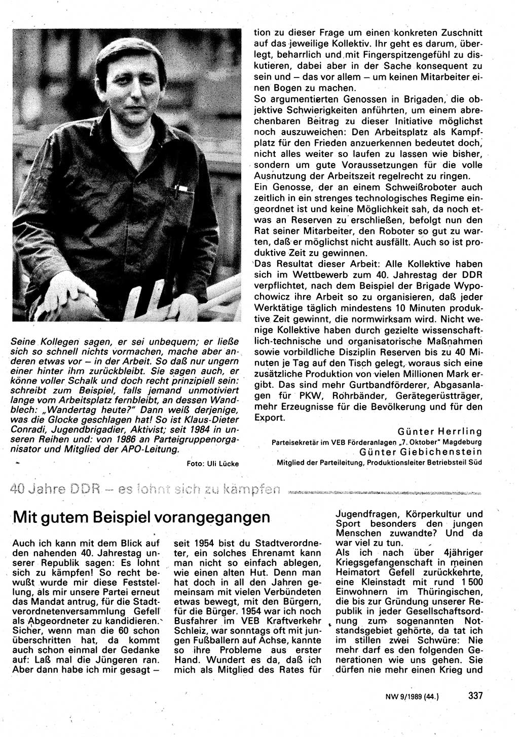Neuer Weg (NW), Organ des Zentralkomitees (ZK) der SED (Sozialistische Einheitspartei Deutschlands) für Fragen des Parteilebens, 44. Jahrgang [Deutsche Demokratische Republik (DDR)] 1989, Seite 337 (NW ZK SED DDR 1989, S. 337)